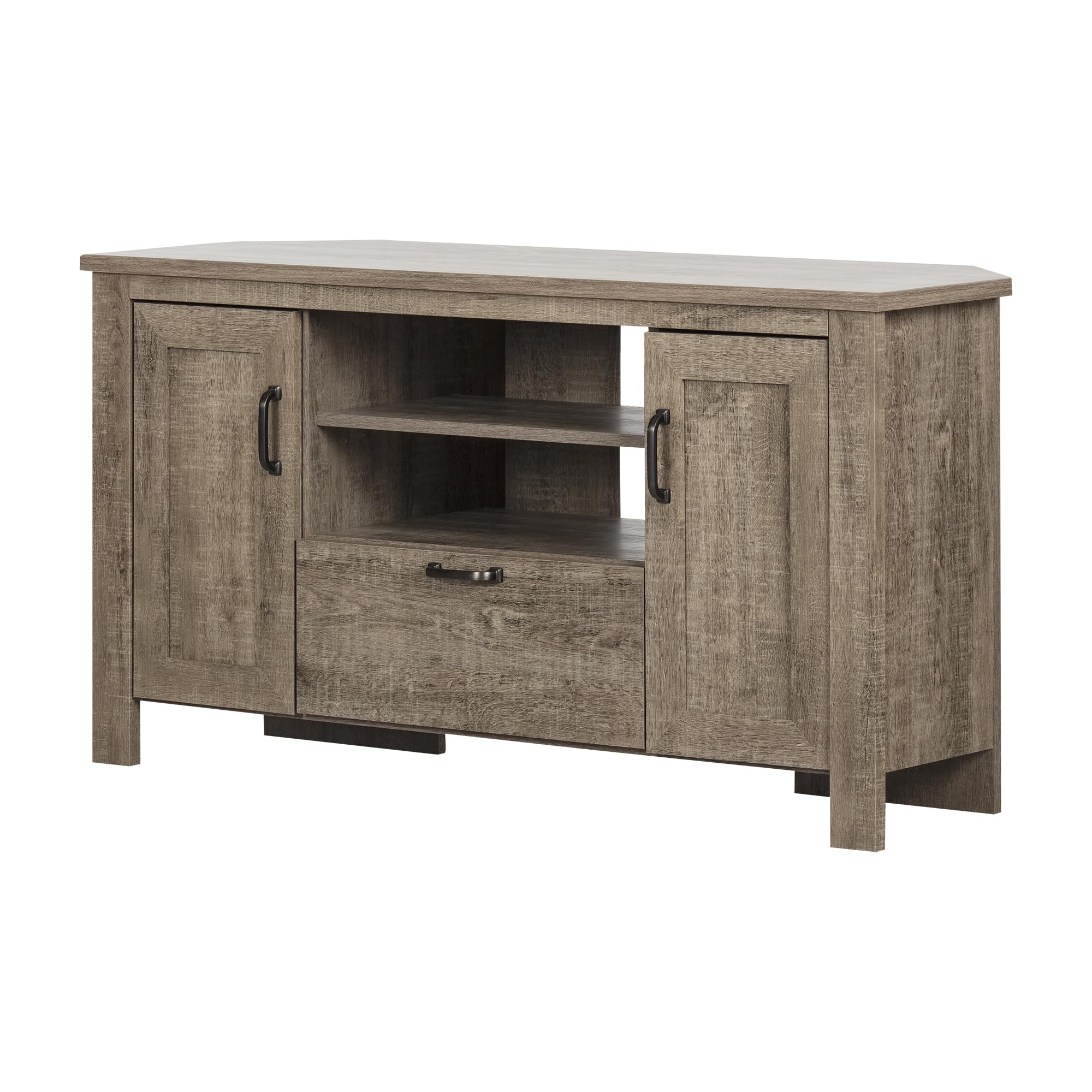 South Shore Lionel Corner TV Stand in Weathered Oak - Stylish & Durable Entertainment Center for Living Room, Bedroom, or Home Theater