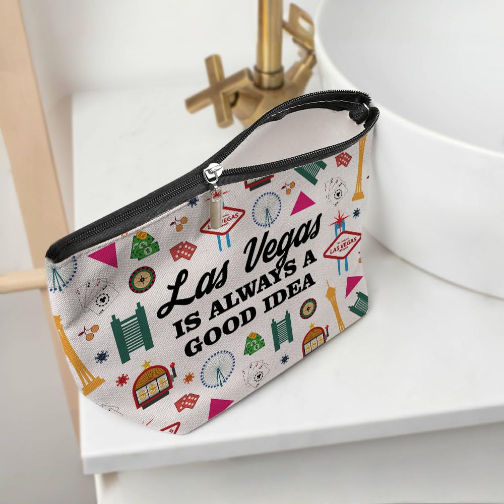 Las Vegas Themed Makeup Bag - Retro Funny Cosmetic Pouch for Women, Mom, Bestie - Perfect Gift for Birthday, Christmas, Bachelorette Party & Friendship - Great for Travel, Vacation & Vegas Lovers Souvenir