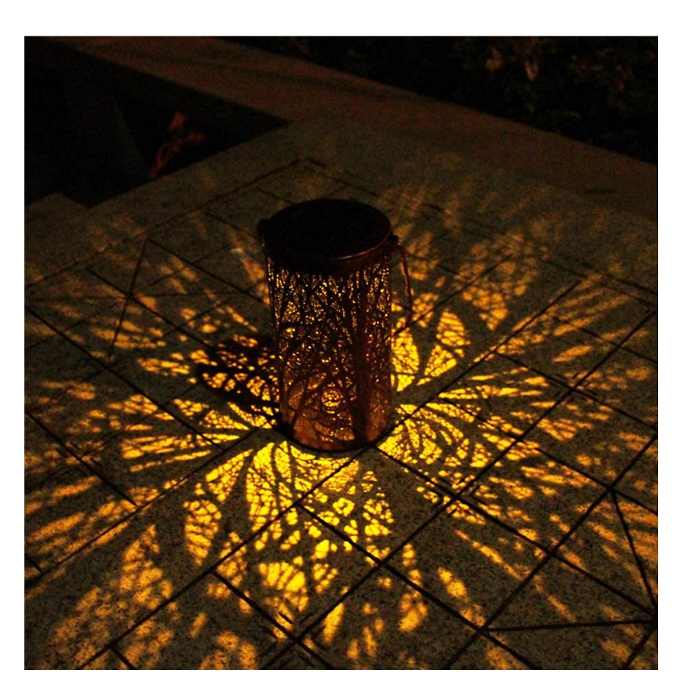 2-Pack Solar Lanterns Outdoor Hanging Lights - Waterproof Decorative Metal Cylindrical Hollow Tree Branches Shape Warm White LED Solar Lights for Garden, Yard, Patio - Bronze Retro Table Lamp for Romantic Evenings & Cozy Outdoor Decor