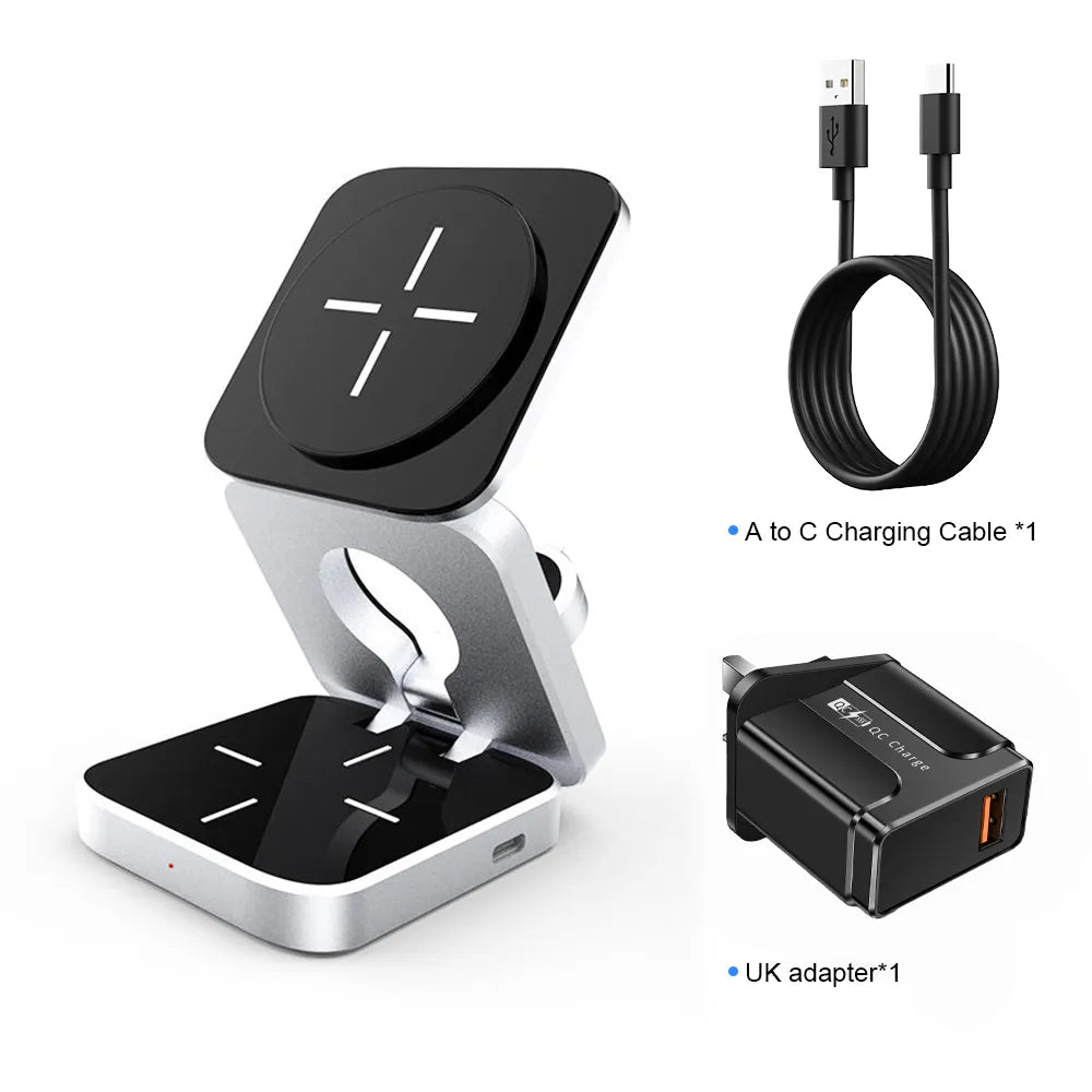 3-in-1 Foldable Magnetic Wireless Charger Station for iPhone, Samsung & AirPods - Portable Charging Stand for Home, Office & Travel
