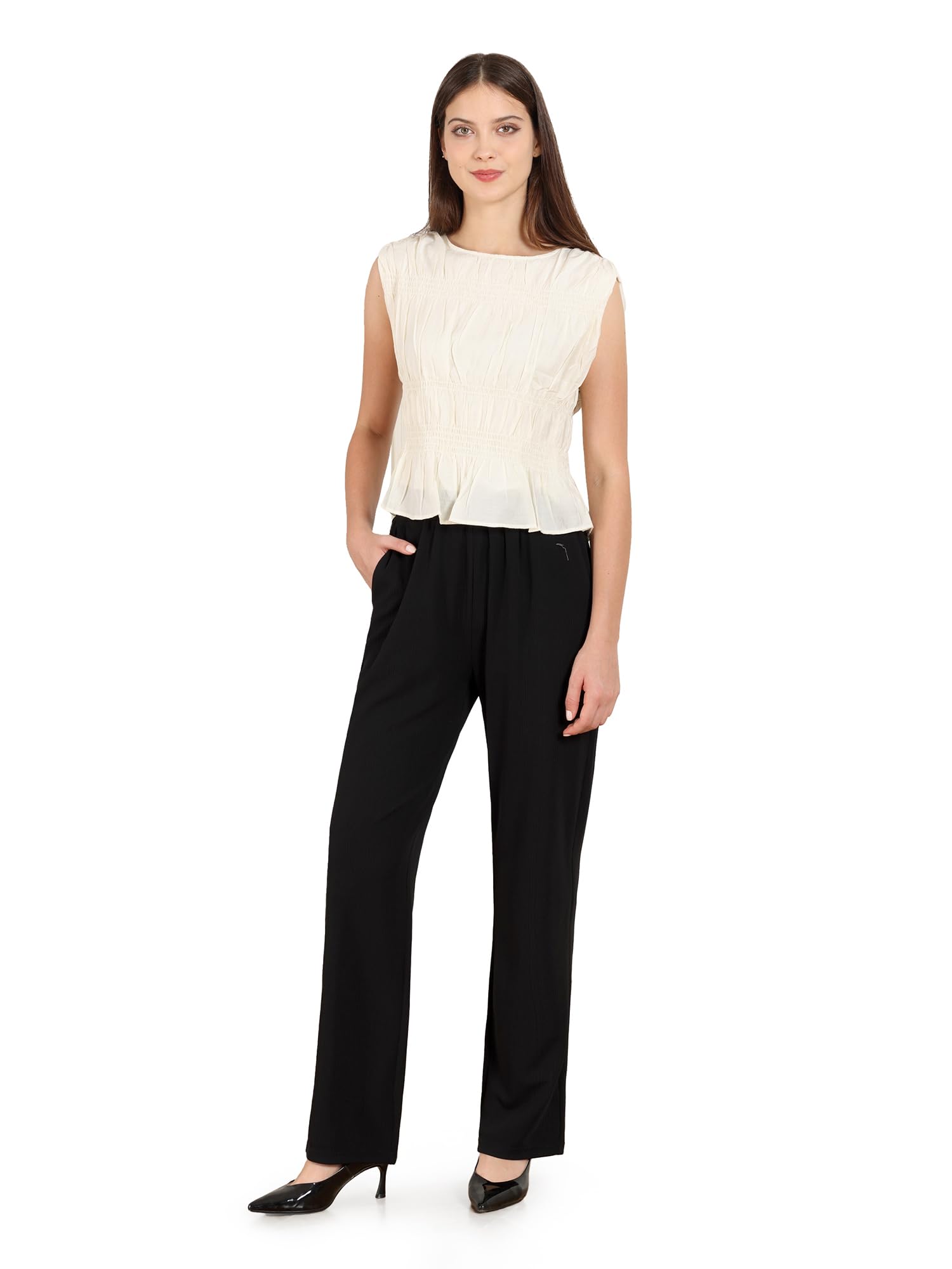 Bamans Women's High Waisted Straight Leg Dress Pants - Business Casual Work Slacks, Loose Fit Black Trousers for Office, Lounge & Everyday Wear