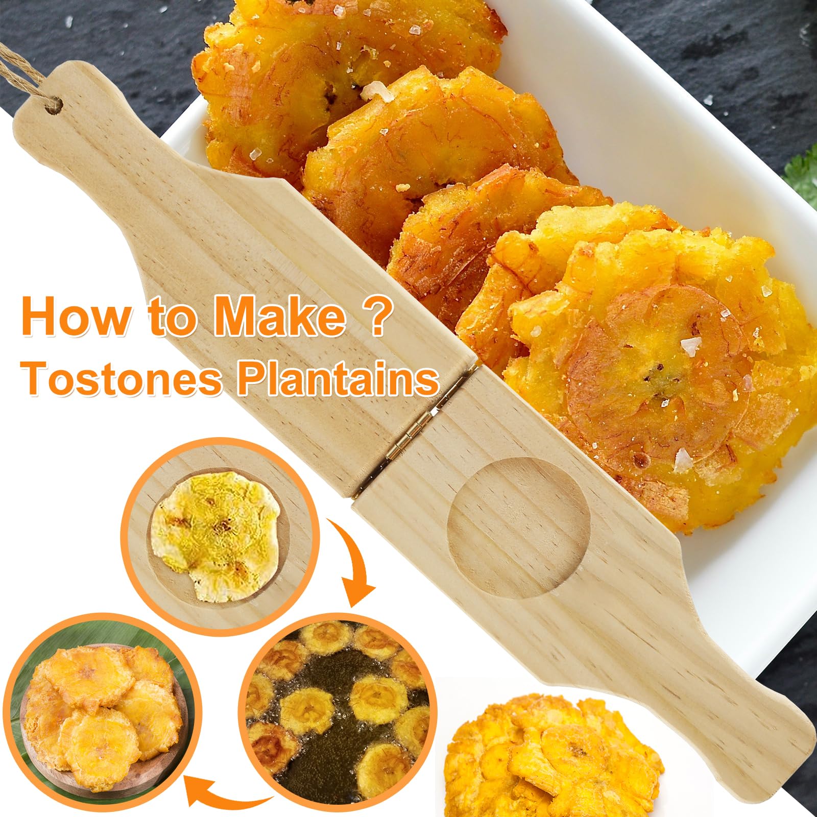 Wooden Plantain Press Smasher - Tostonera for Making Tostones & Plantain Cups - Solid Wood Banana Masher - Perfect for Latin & Caribbean Cuisine - Ideal for Home Cooking & Restaurant Use