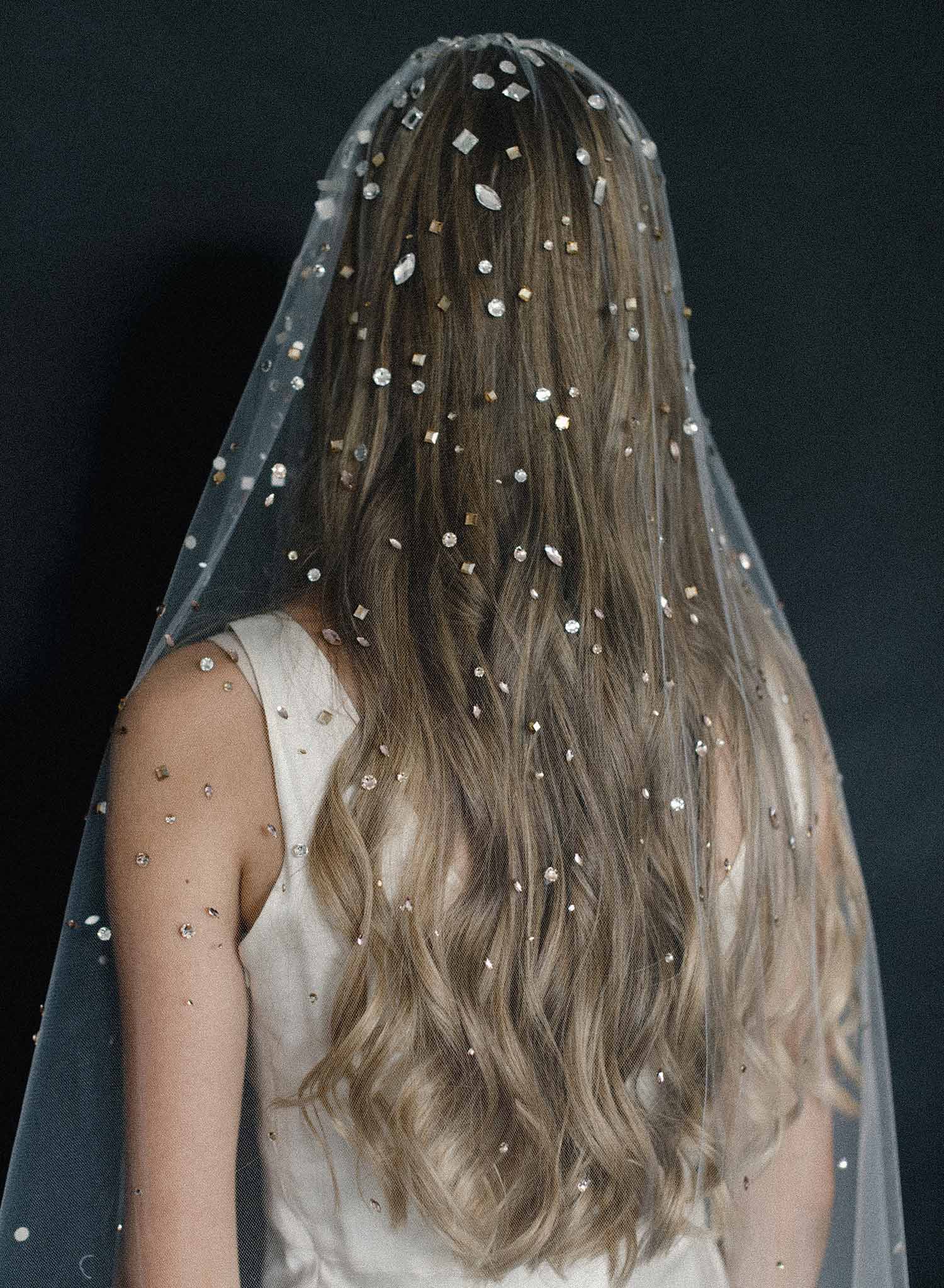 Crystal Confetti Train Bridal Veil - Style #2062 | Elegant Wedding Accessory for Brides, Bridesmaids & Formal Events