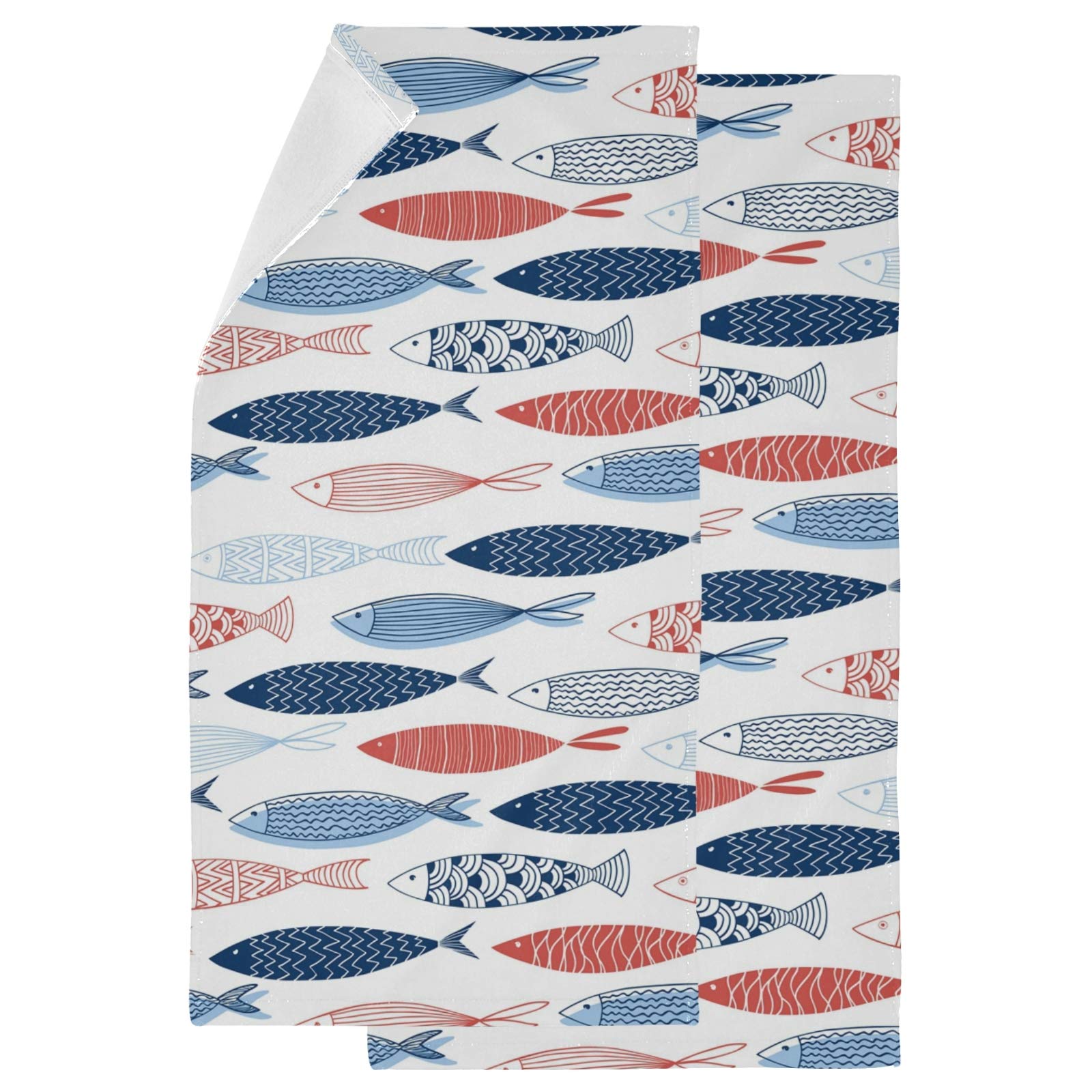 Premium Soft Fluffy Fish Pattern Hand Towels Set of 2 - Decorative Bath & Guest Towels for Home, Hotel, Gym, Spa (14