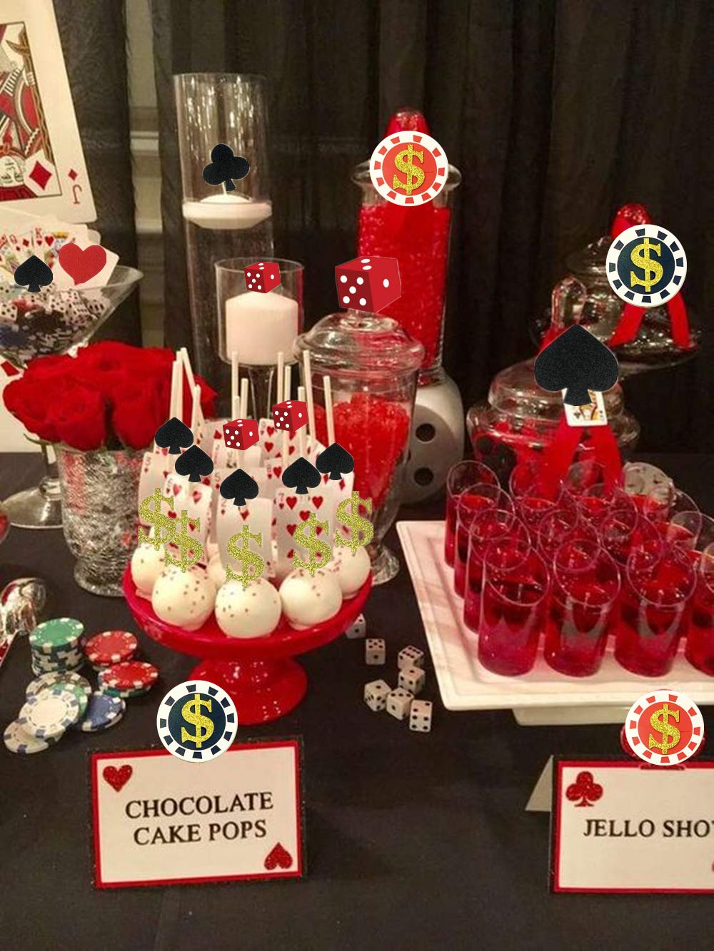 LaVenty 32PCS Casino Cupcake Toppers - Poker & Vegas Theme Cake Decorations for Casino Party, Gambling Birthday, Bachelorette & Themed Events