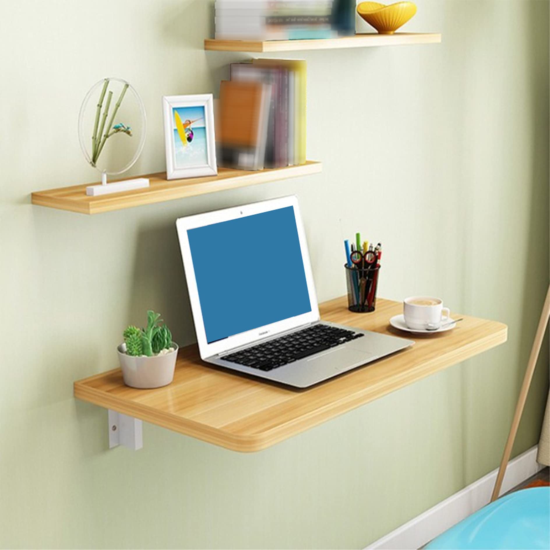 Fold Down Wall Mounted Table - Space Saving Drop Leaf Dining Desk for Small Spaces - White Hanging Table for Kitchen, Laundry Room, Home Bar & Office (Perfect for Apartments & Tiny Homes)
