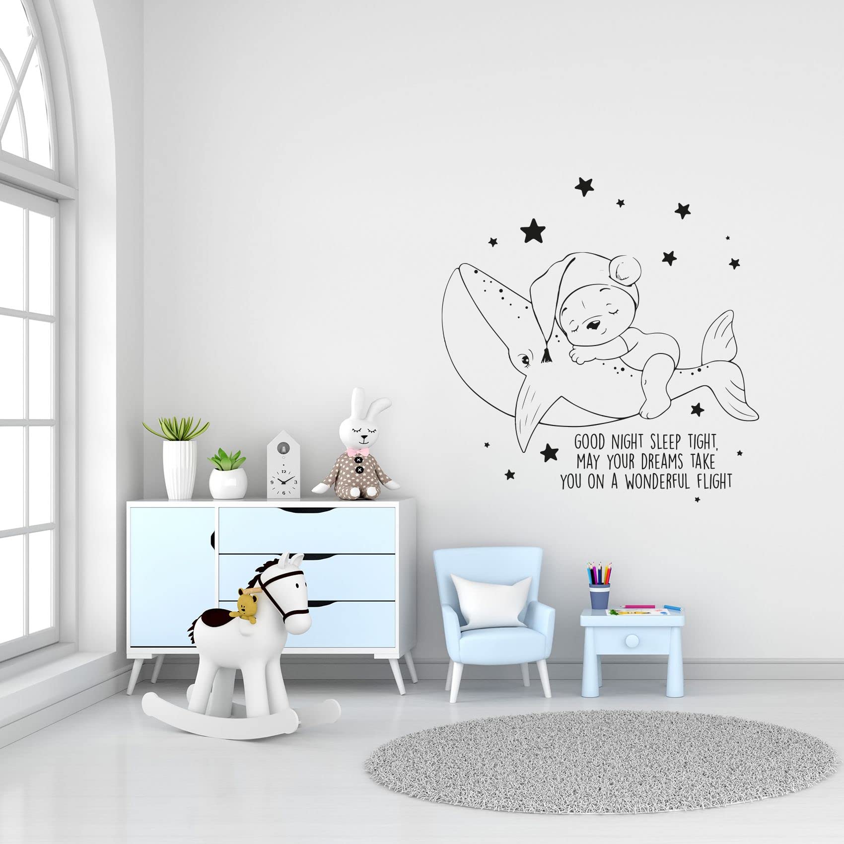 Cute Cat Sleeping Silhouette Wall Decal - 40x24 Inch Vinyl Sticker for Kids Room, Nursery & Bedroom Decor - Perfect for Boys, Girls & Kindergarten Decoration - Bring Sweet Dreams to Life