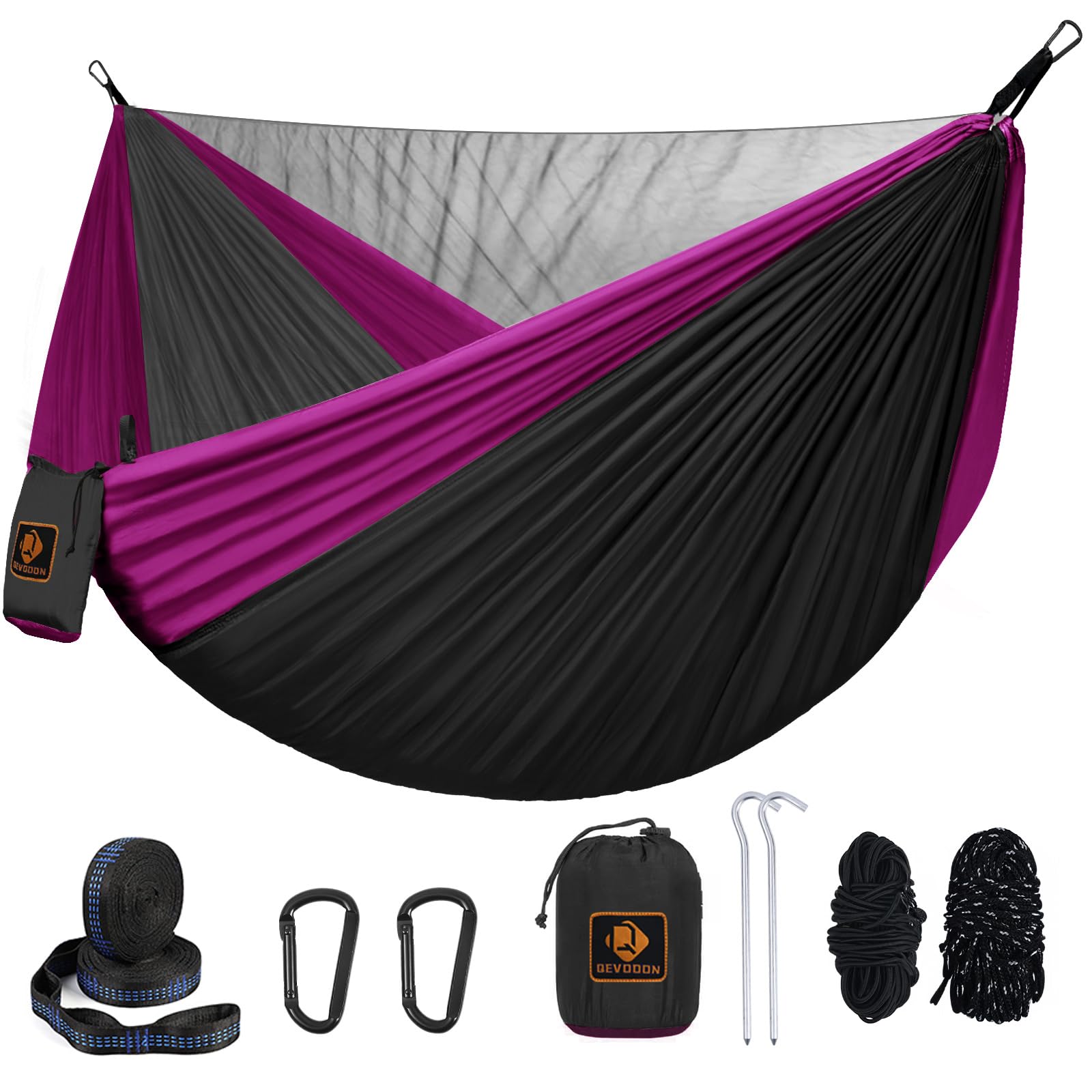 Portable Camping Hammock with Mosquito Net - Lightweight Nylon Parachute Hammock with 10ft Tree Straps - Perfect for Travel, Hiking, Backpacking, Beach & Patio (Black & Pink) - Ideal for Outdoor Adventures, Backyard Relaxation & Summer Camping Trips