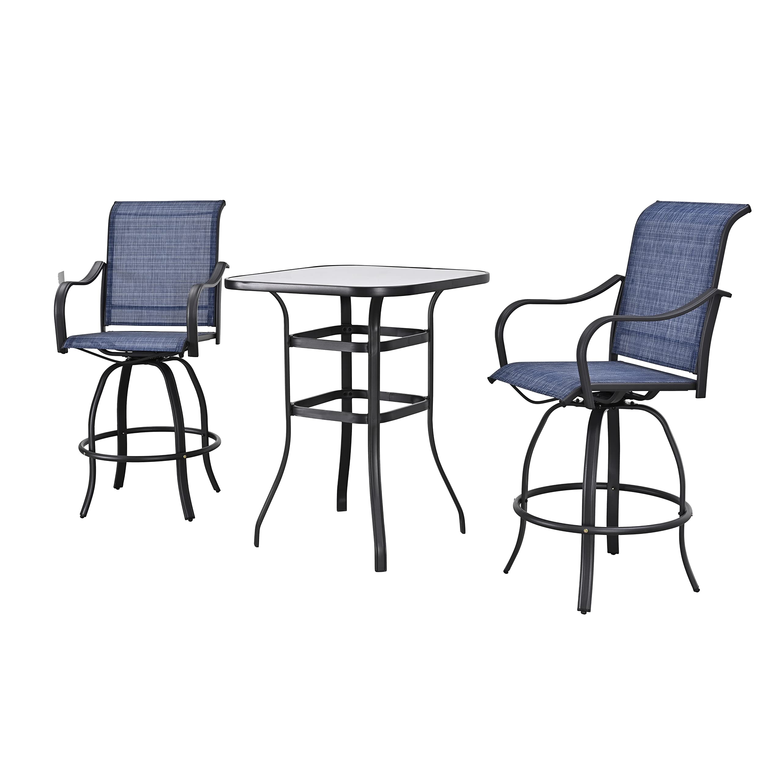 LOKATSE HOME 2-Piece Swivel Bar Stool Set with Adjustable Height - Blue Tesling Fabric for Outdoor Bistro & Patio Furniture - Perfect for Backyard, Deck, Garden, and Poolside Dining