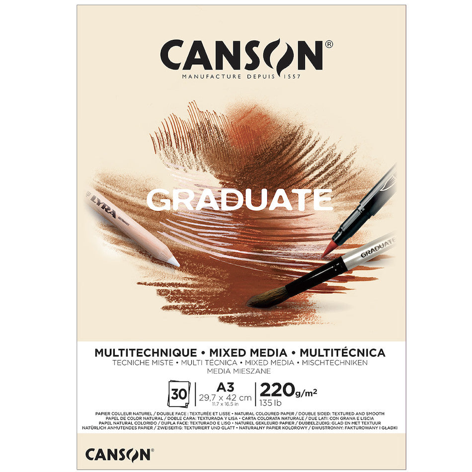 Canson Graduate Yellow Ochre Mixed Media Pad A3 - 90lb/190gsm Acid-Free Paper for Watercolor, Acrylic & Gouache - Perfect for Artists, Students & Sketching Projects