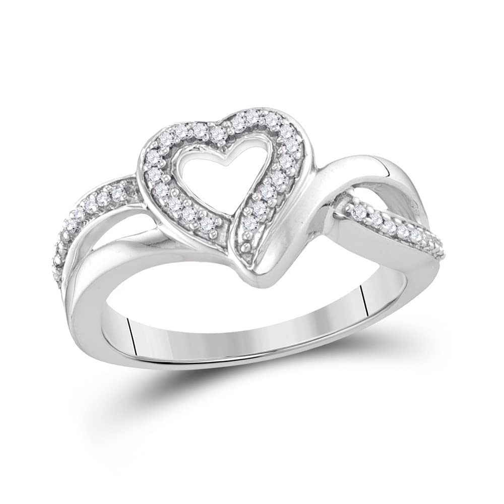 Sterling Silver Women's Round Diamond Heart Frame Cluster Ring - 1/8 CTTW - Elegant Jewelry Gift for Valentine's Day, Anniversary & Special Occasions