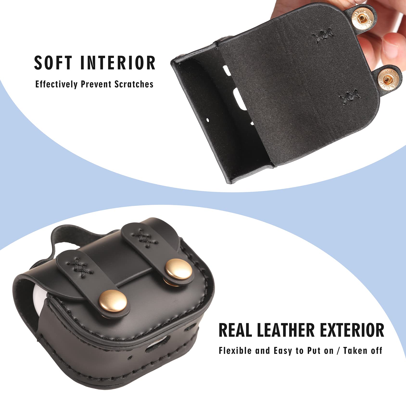 Premium Genuine Leather Case Cover for Apple AirPods Pro 2 (2nd Generation) - Secure Lock Design - Black - Perfect for Travel, Workout & Everyday Protection