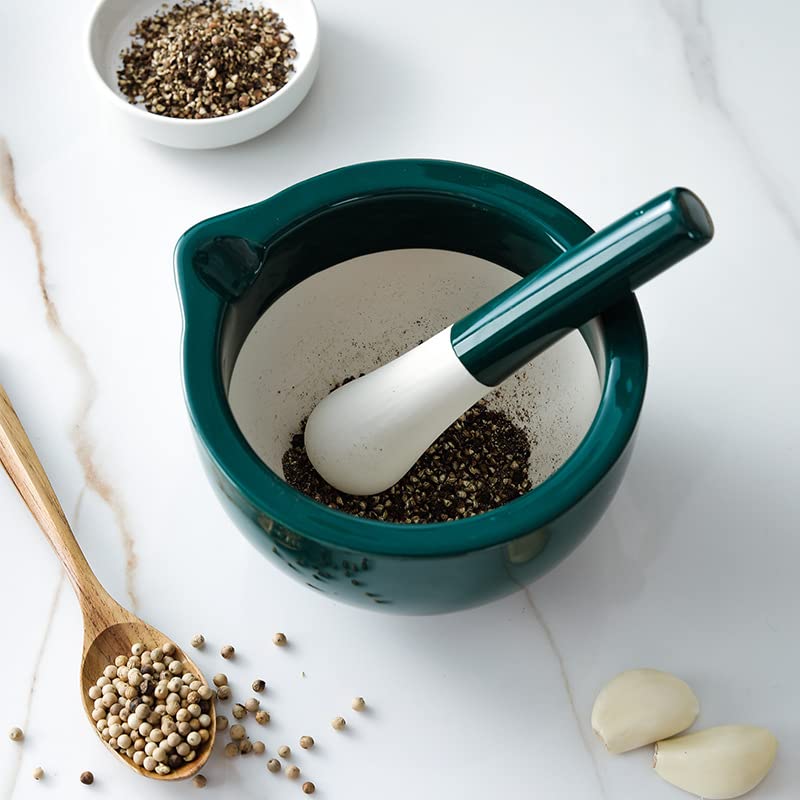 Premium Porcelain Mortar and Pestle Set - Spice, Garlic & Herb Grinder, Mixing Bowl for Crushing & Grinding - Ideal for Kitchen, Restaurant & Home Cooking - White