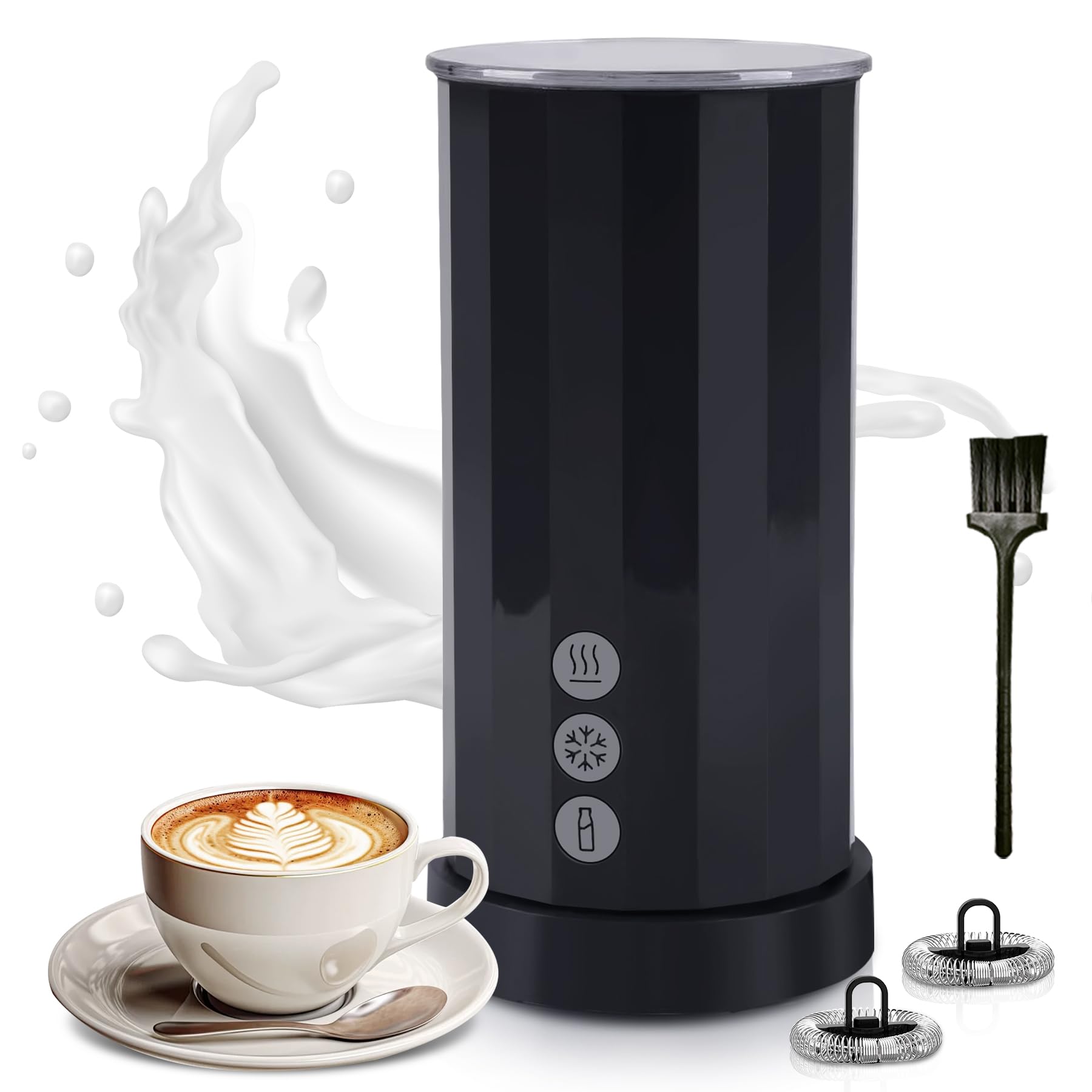 4-in-1 Electric Milk Frother & Steamer - Hot & Cold Foam Maker, Milk Warmer for Coffee, Lattes, Cappuccino, Macchiatos - Perfect for Home Baristas & Coffee Shops (Black)