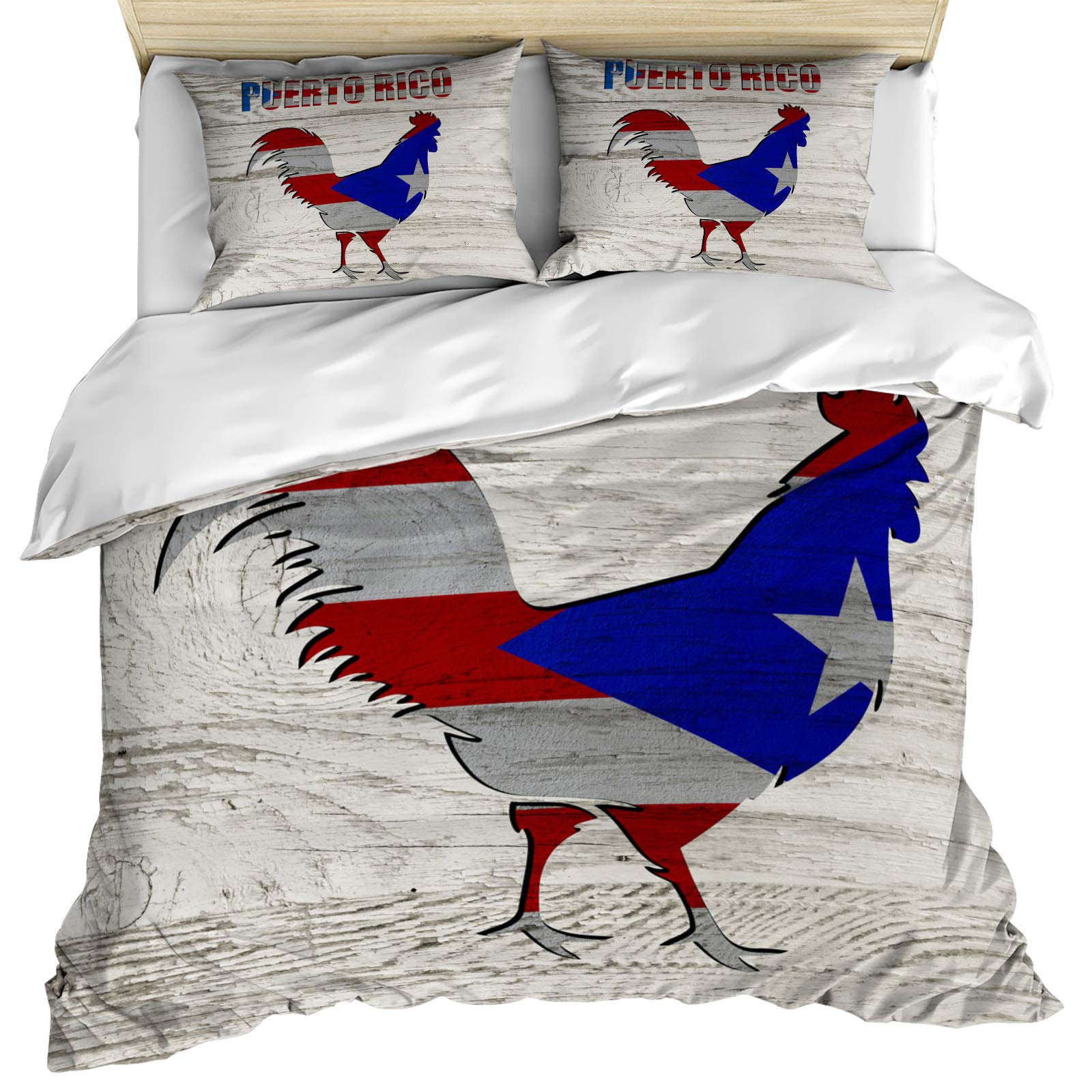 Puerto Rico Rustic Cock California King Duvet Cover Set - 3 Piece Farmhouse Chicken Print Bedding with 2 Pillowcases | All-Season Reversible Microfiber Comforter Cover | Perfect for Farmhouse Decor, Guest Rooms & Cozy Bedroom Retreats