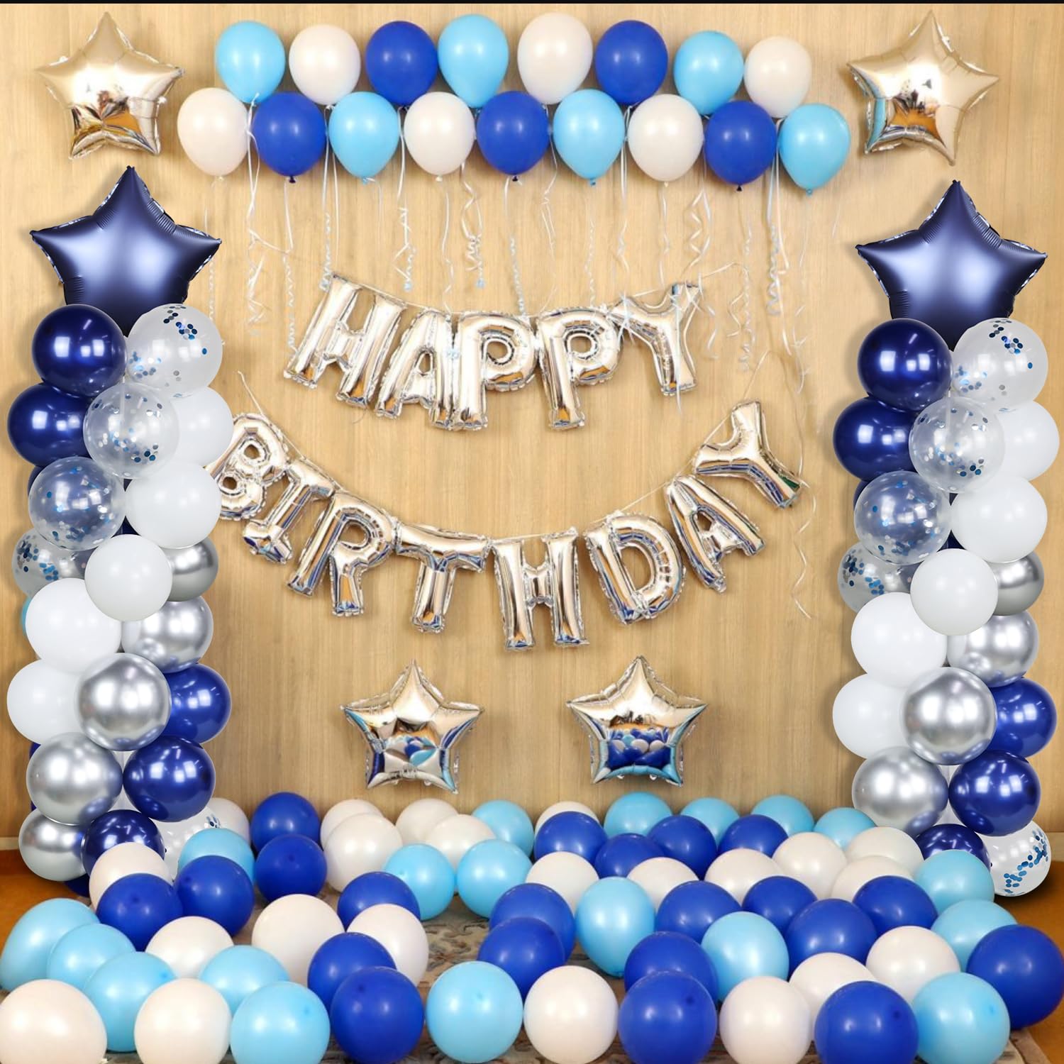 2 Sets of 5 Feet Balloon Column Kit with 80 Pcs Navy Blue & Silver Balloons - Perfect for Boy Birthday, Wedding, Baby Shower, Bridal Shower, Graduation Party Decorations | Great for Indoor & Outdoor Party Decor, Photo Backdrops, and Event Centerpieces