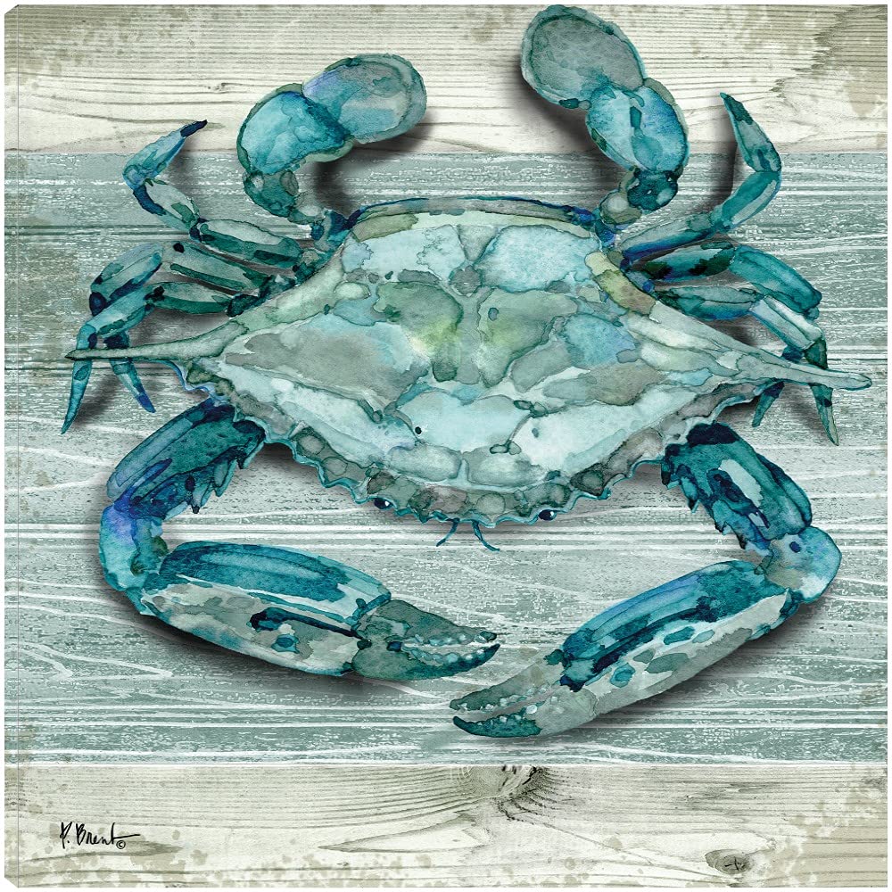Northpoint Crab Fine Art Canvas Wall Decor by Paul Brent - 37x37 Inch Ready to Hang Painting for Living Room, Bedroom, Bathroom, Kitchen, Office & Dining - Coastal & Nautical Home Decor