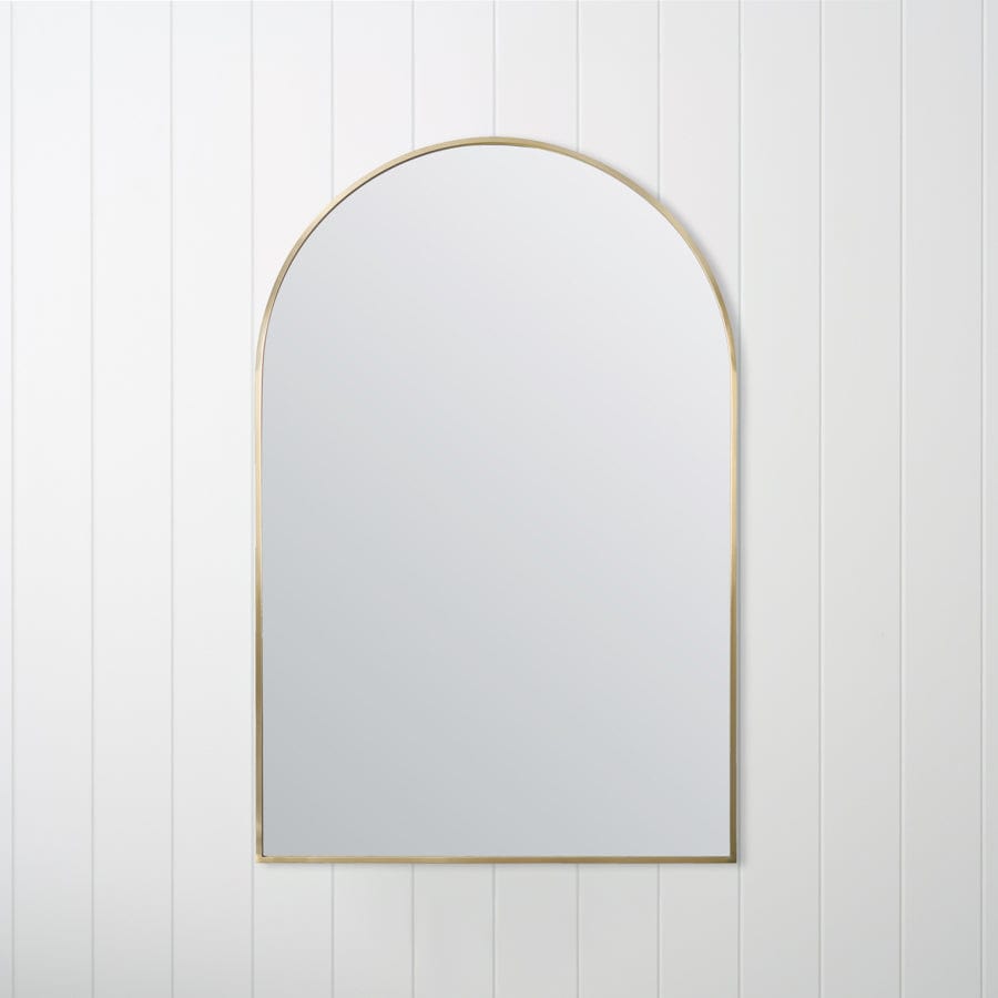 Brass Arch Mirror - Elegant Brushed Brass Wall Mirror for Bathroom, Bedroom, or Entryway Decor