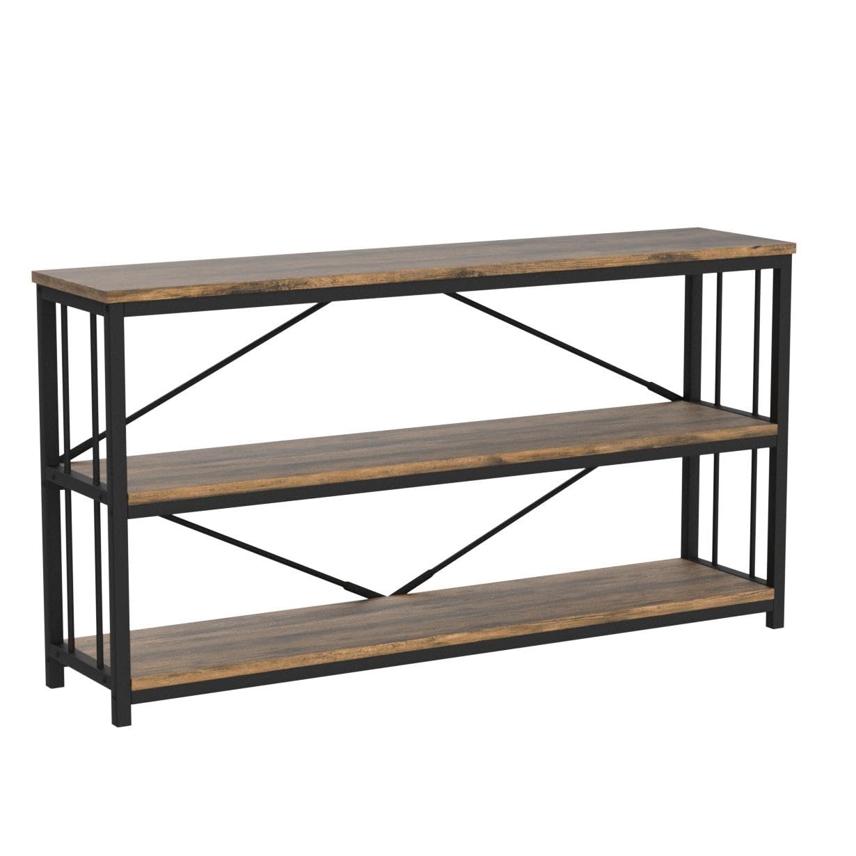 LVB Rustic 3-Tier Entryway Table - Industrial Long Wood Sofa Table Behind Couch - Farmhouse Narrow Console Table with Storage Shelf - Modern Hallway Entry Table for Foyer & Living Room - Rustic Brown (63