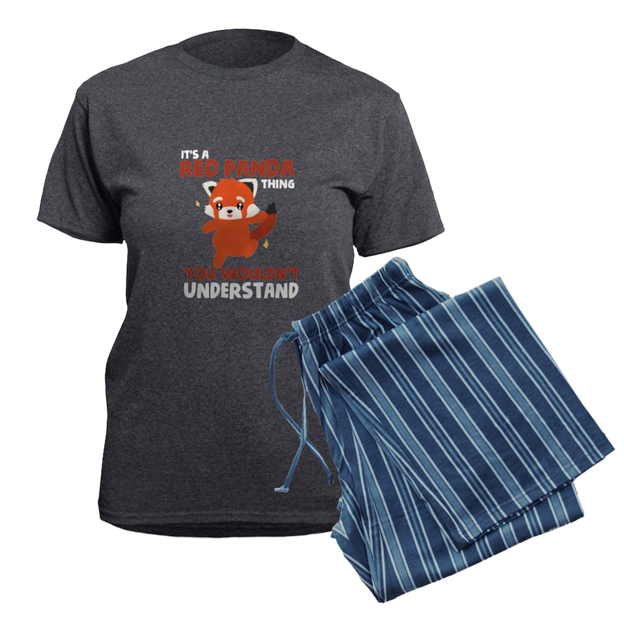 Kids Red Panda T-Shirt Pajama Set - Women's Charcoal Novelty Sleepwear | Cute Animal Print Pajamas for Family Movie Nights & Cozy Bedtime