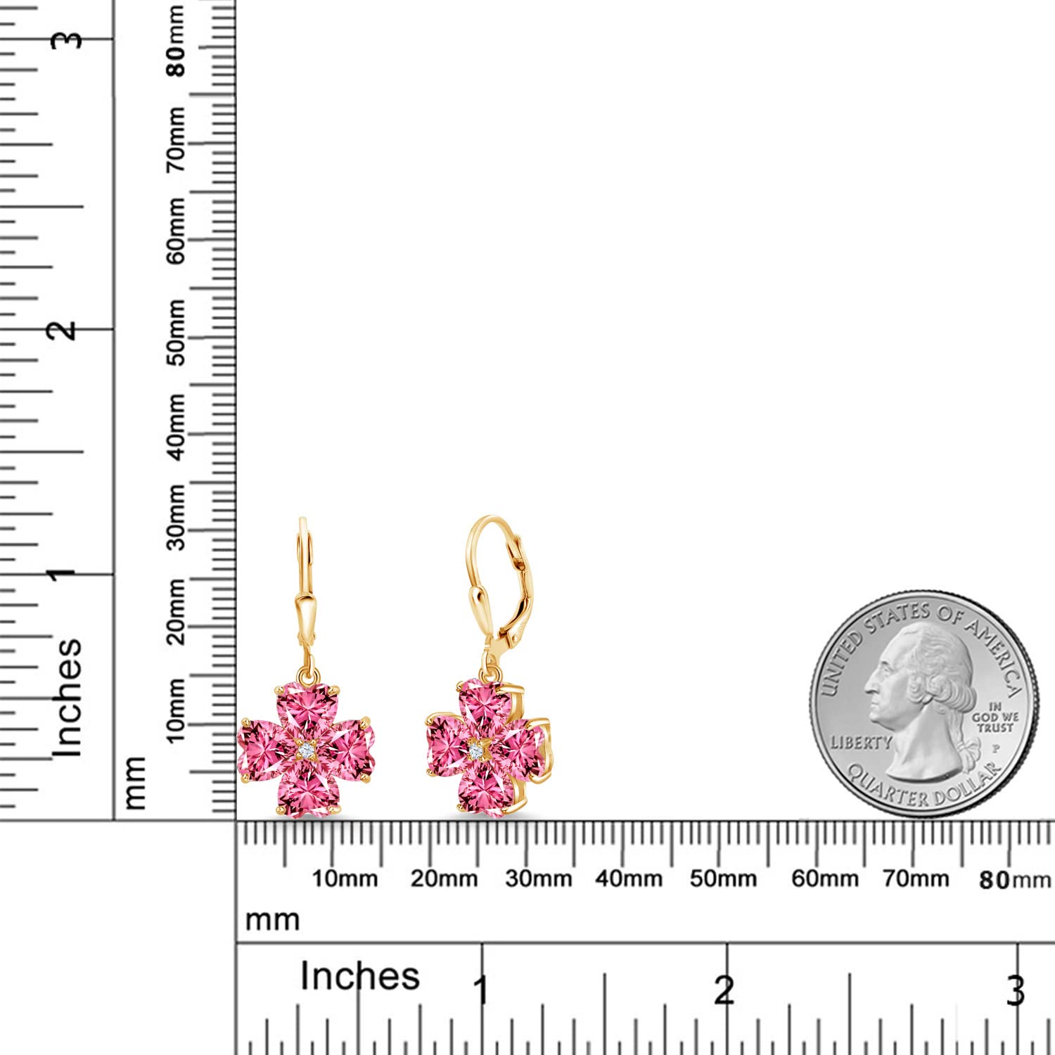 Gem Stone King 18K Gold Plated Sterling Silver 6mm Heart-Shaped Birthstone Leverback Drop Earrings for Women | Elegant Dangle Jewelry for Birthday, Anniversary & Special Occasion Gifts