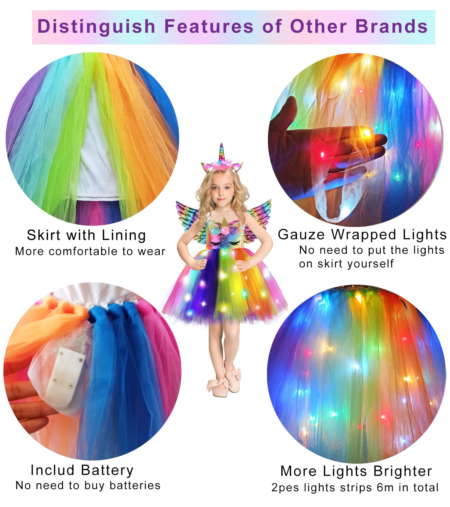 Sparkly Sequin Unicorn Princess Costume for Girls - Light Up Tutu Dress for Birthday Parties, Halloween, Christmas & Special Occasions | Perfect Gift for Kids & Party Decorations