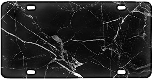 Black Marble Print Auto License Plate Cover - 6x12 Inch Decorative Metal Car Tag for Cars, Trucks, SUVs & Bicycles - Durable Vanity Plate for Personalization & Vehicle Protection (Perfect for Gifts, Car Shows & Customization)