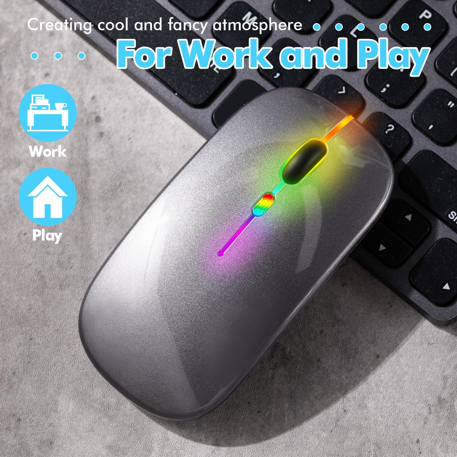 Kanayu 6 Pack USB LED Wireless Mouse - 2.4G Rechargeable Silent Optical Mice with USB Receiver for Laptop, Desktop, PC, Mac - 6 Color Options for Home, Office, Gaming & Travel Use