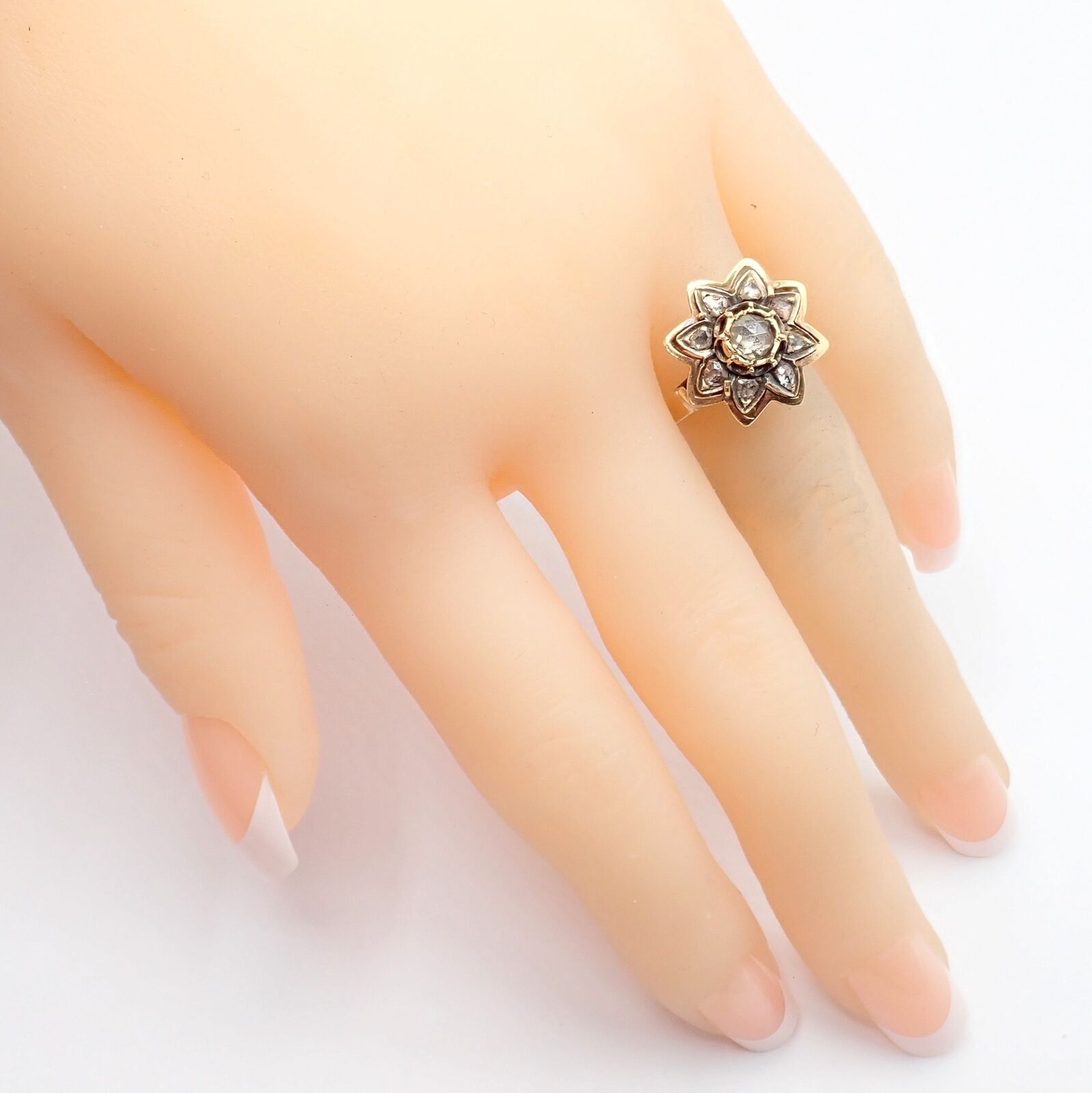 Vintage Karl Faberge 18k Yellow Gold Rose Cut Diamond Flower Ring - Elegant Antique Jewelry for Women, Perfect for Weddings, Anniversaries & Special Occasions