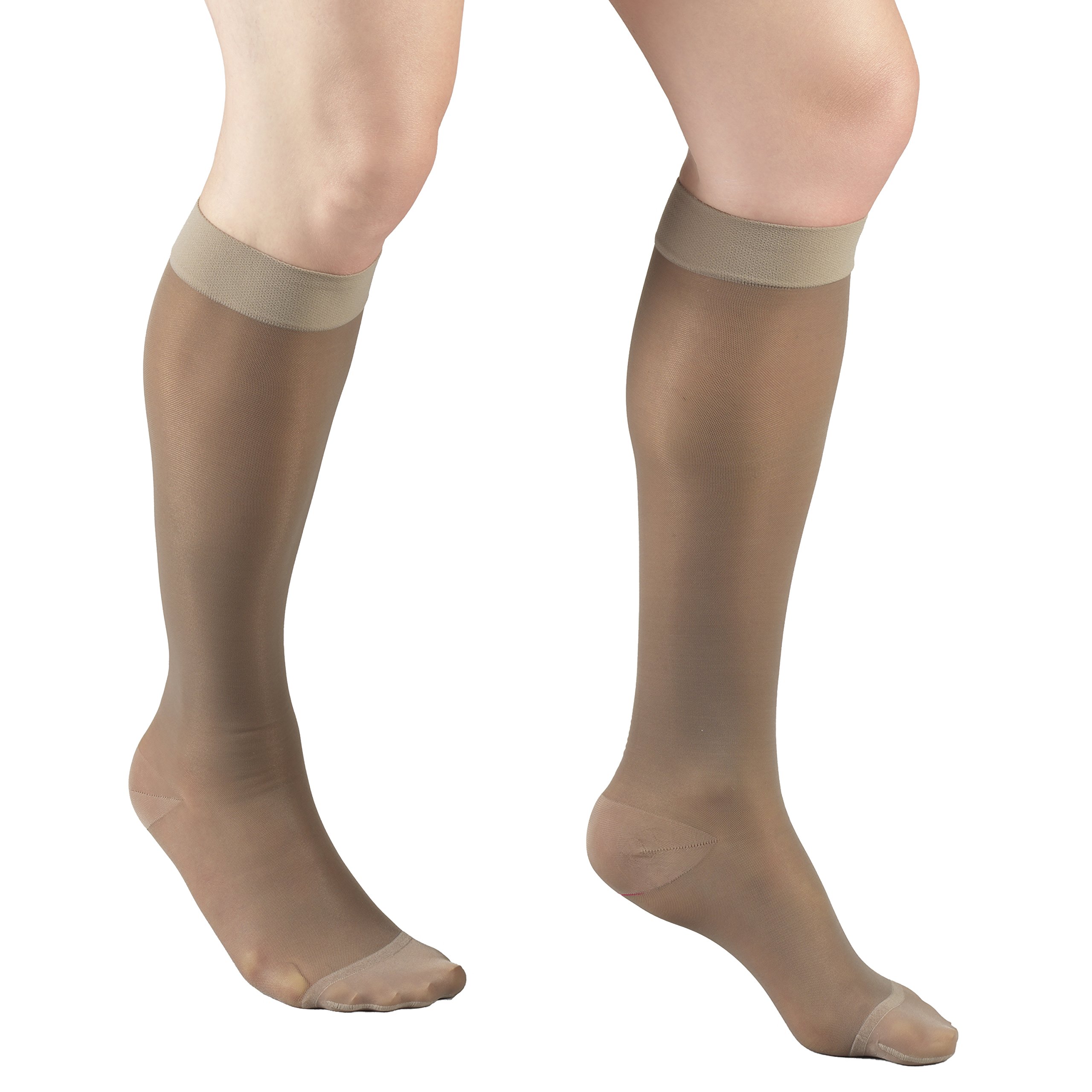 Truform Sheer Compression Stockings 15-20 mmHg for Women - Knee High, 20 Denier, Taupe, Small - Perfect for Travel, Work & Varicose Vein Relief