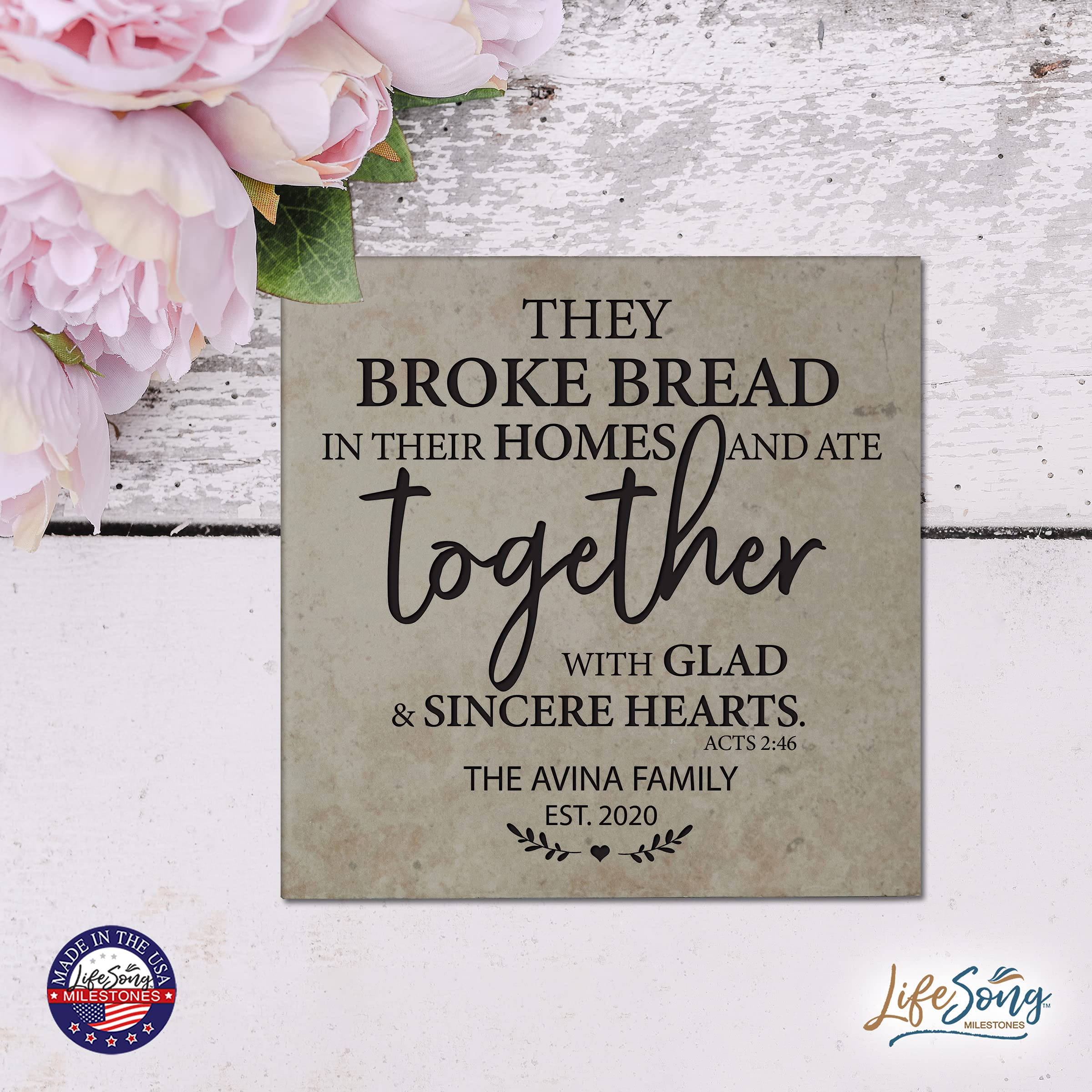 LifeSong Milestones Personalized Ceramic Trivets - Heat Resistant Kitchen Decor Accessories for Table Insulation - 5.75x5.75 Inch Home & Office Gift (They Broke Bread Design) - Perfect for Dining Tables, Coffee Bars & Holiday Gatherings