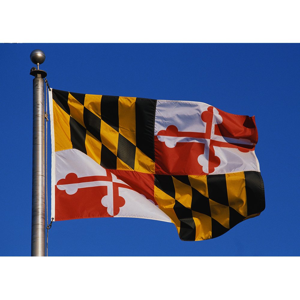 5' x 8' Outdoor Maryland State Flag - Heavy Duty Nylon USA Made - Fade & Weather Resistant - Reinforced Hem with Brass Grommets - Perfect for Porch, Garden & Patriotic Displays
