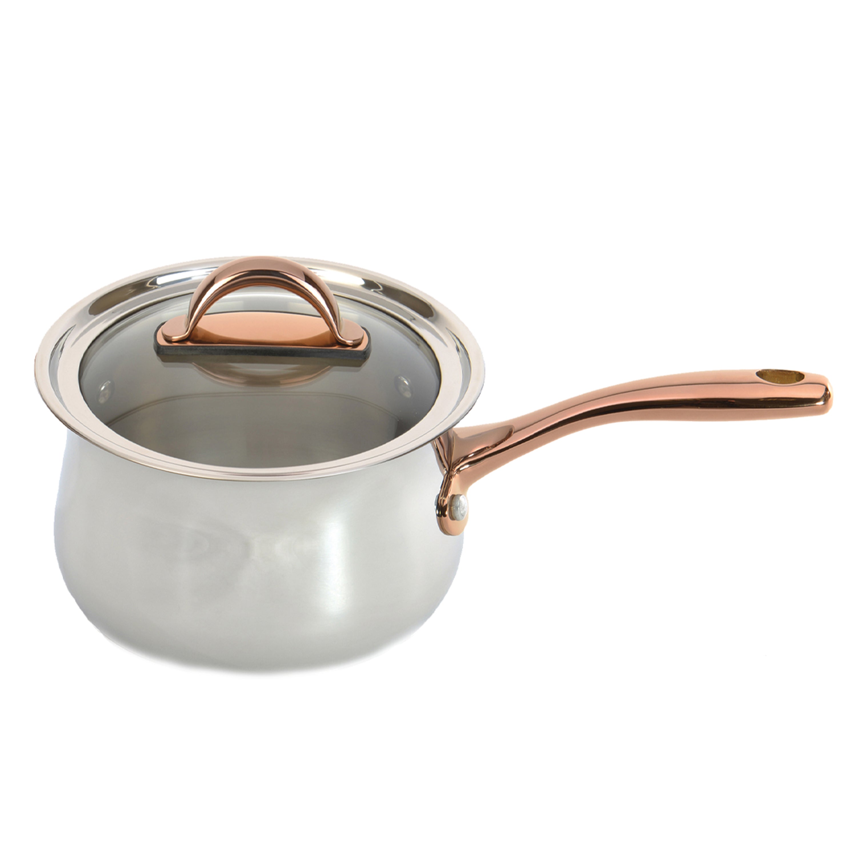 BergHOFF Ouro Gold 5-Piece 18/10 Stainless Steel Cookware Set with Glass Lids & Rose Gold Handles - Premium Kitchen Starter Set for Cooking, Serving & Entertaining