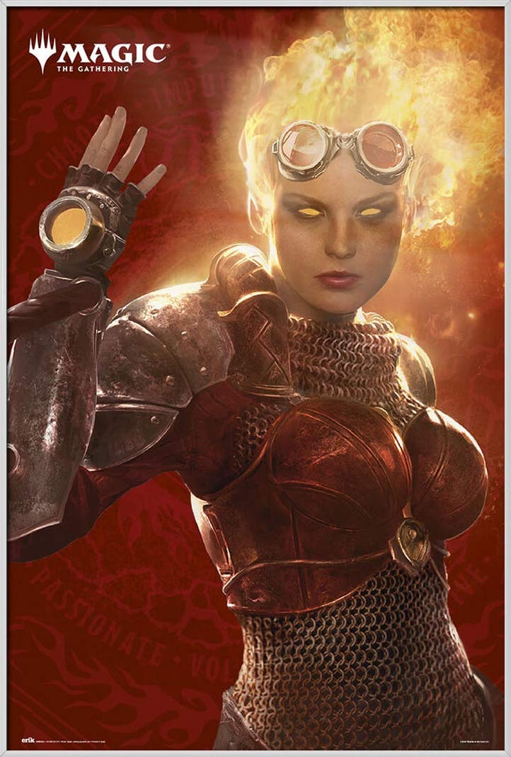 Magic The Gathering MTG Framed Gaming Poster - Chandra Nalaar Planeswalker Artwork 24x36 Inches | Collectible Wall Decor for Game Rooms & MTG Fans