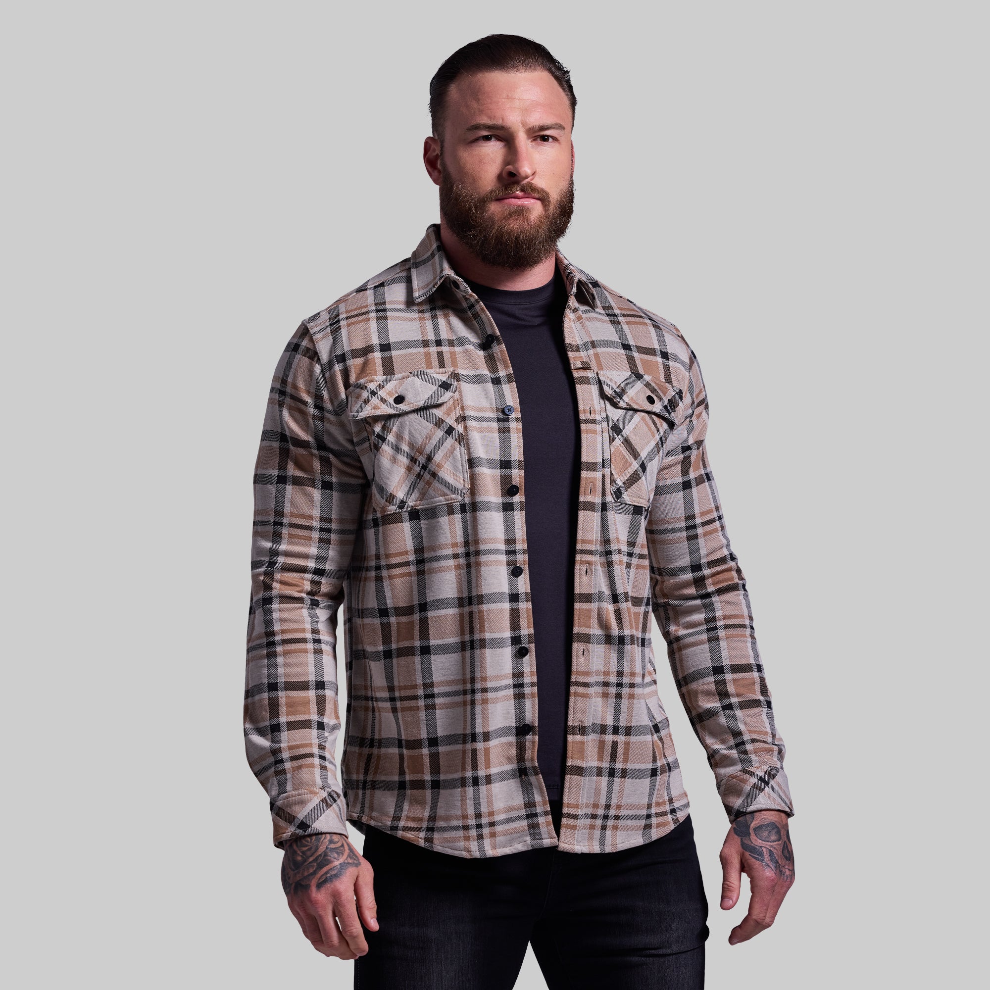 Premium Stretchy Flannel Shirt for Men - Comfortable & Durable Brushwood Plaid - Perfect for Outdoor Adventures, Camping, and Casual Wear