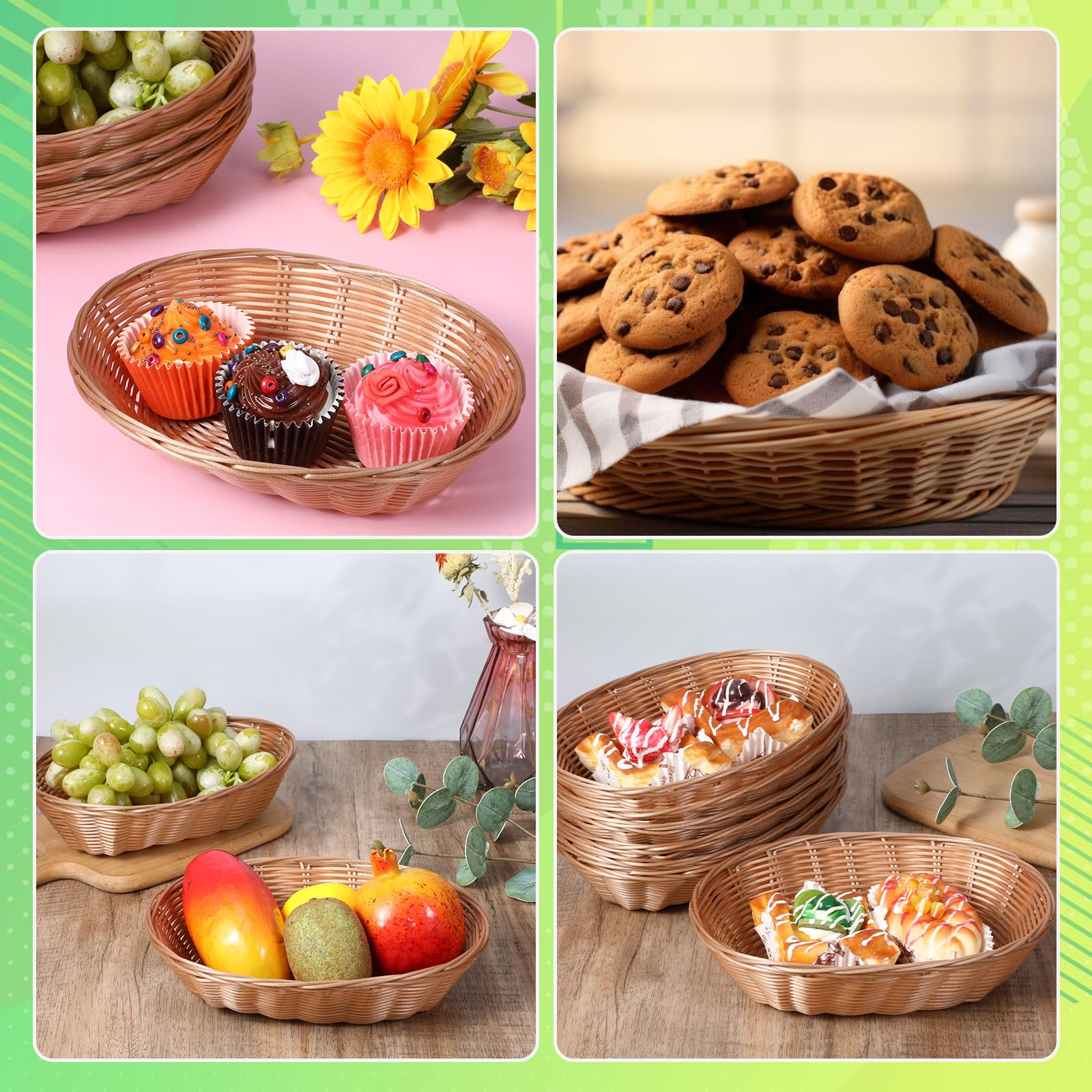 12 Pack Plastic Oval Baskets - Small Fruit & Bread Storage Bins for Kitchen, Restaurant, Home Decor | Perfect for Gift Packaging, Food Serving & Display Organization