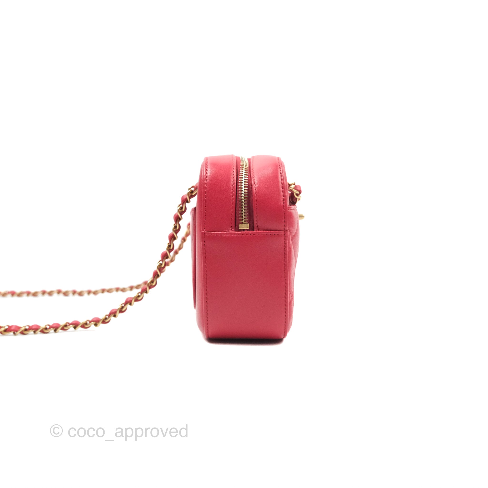 Chanel Red Goatskin Camera Bag with Aged Gold Chain Strap - Luxury Crossbody Bag for Women, Perfect for Parties & Evening Events