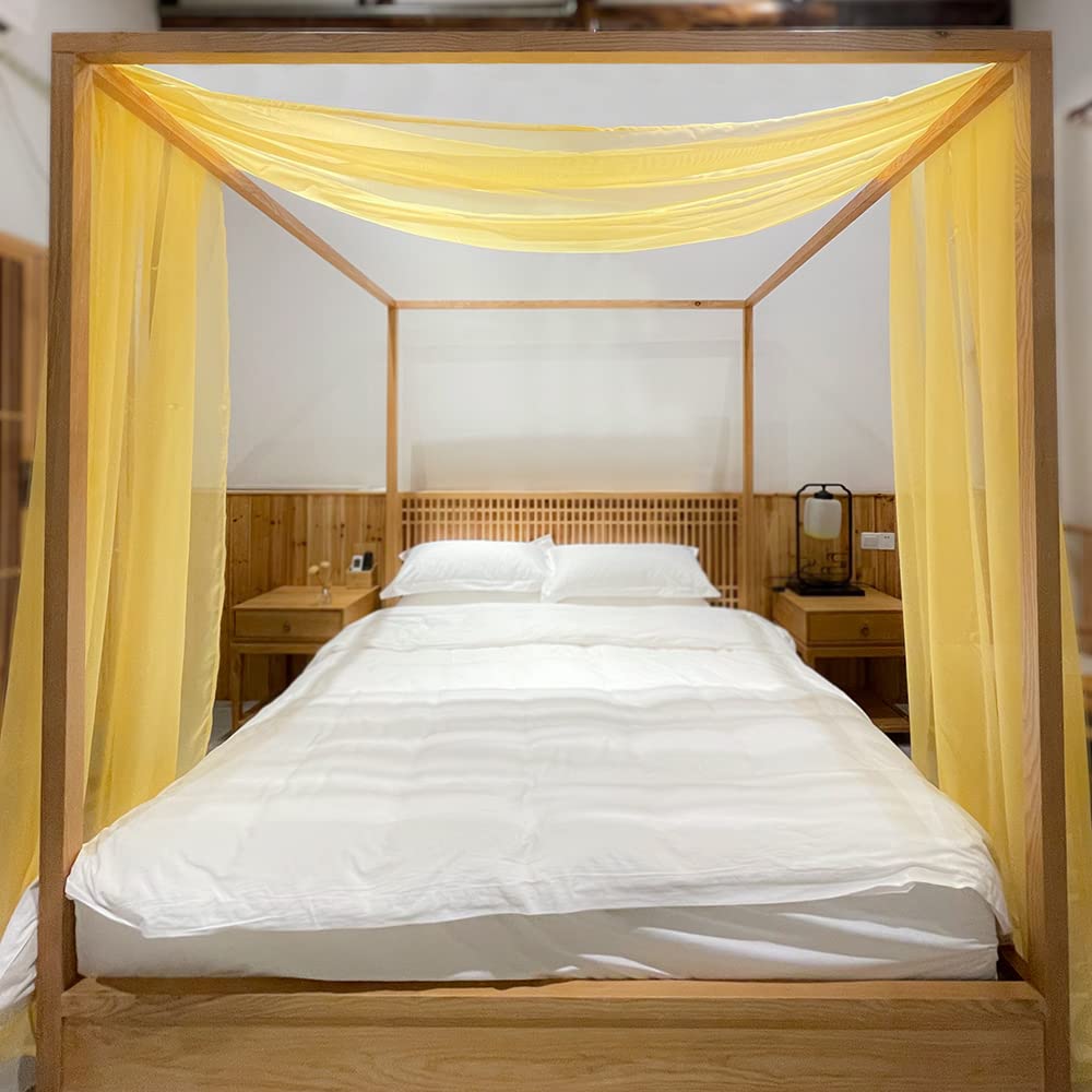 Linentalks Yellow Canopy Bed Scarf for Twin Bed - Luxury Sheer Bed Canopy Scarf & Valance Drapes (52