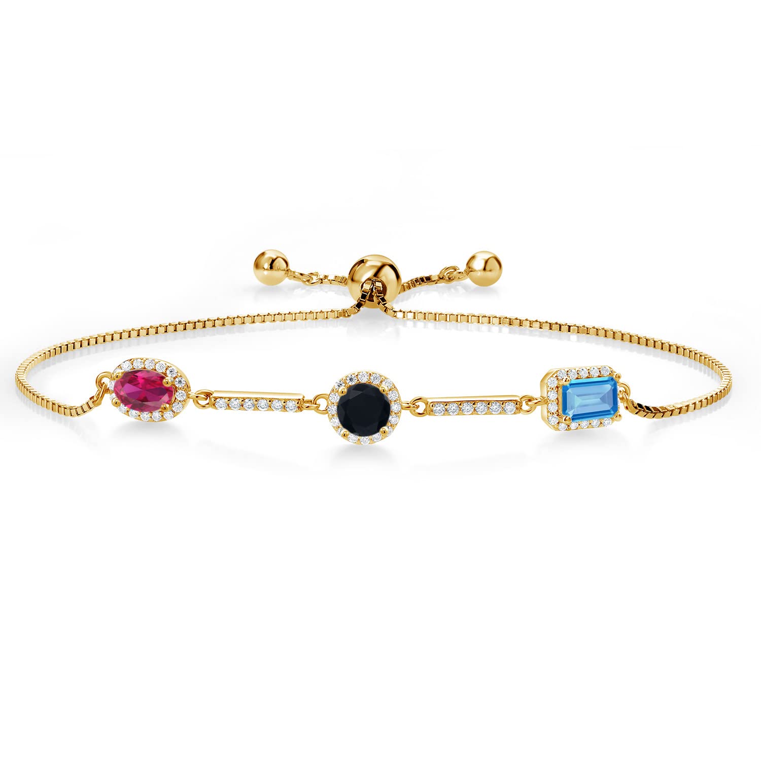 1.68 Ct Oval Red Created Ruby & Black Onyx 18K Yellow Gold Plated Silver Bracelet for Women | Elegant Jewelry Gift for Birthday, Anniversary & Special Occasions