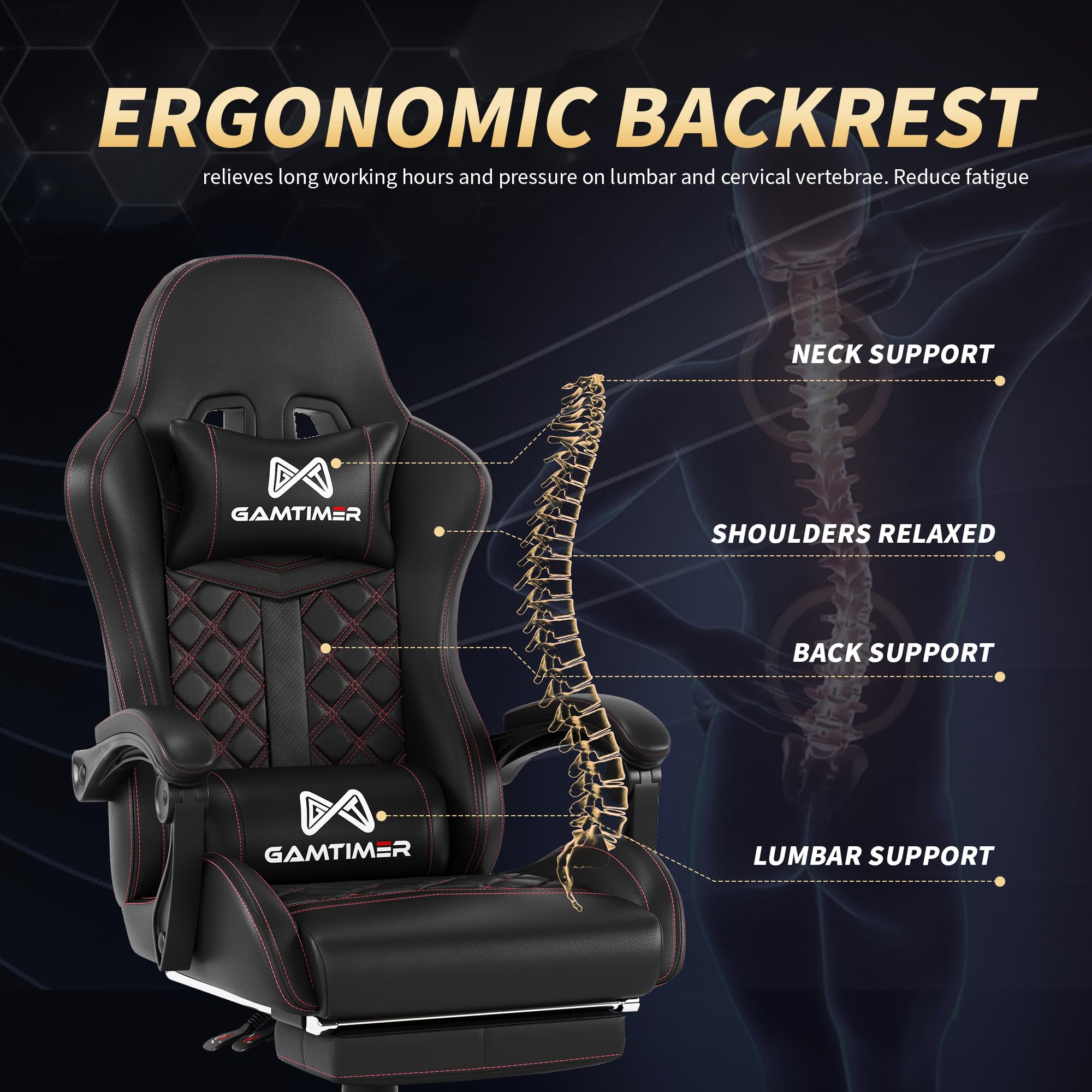 Ergonomic Gaming Chair with Adjustable Lumbar Support & Headrest - Breathable PU Leather Computer Chair with Footrest, 360° Swivel & Reclining Backrest for Home Office, Streaming, and Esports - Black