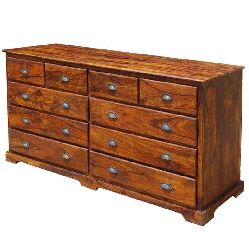 Cromer Indian Solid Wood 10-Drawer Large Dresser for Bedroom - Spacious Storage Organizer for Clothes, Linens & Accessories | Perfect for Master Bedroom, Guest Room & Dormitory Organization