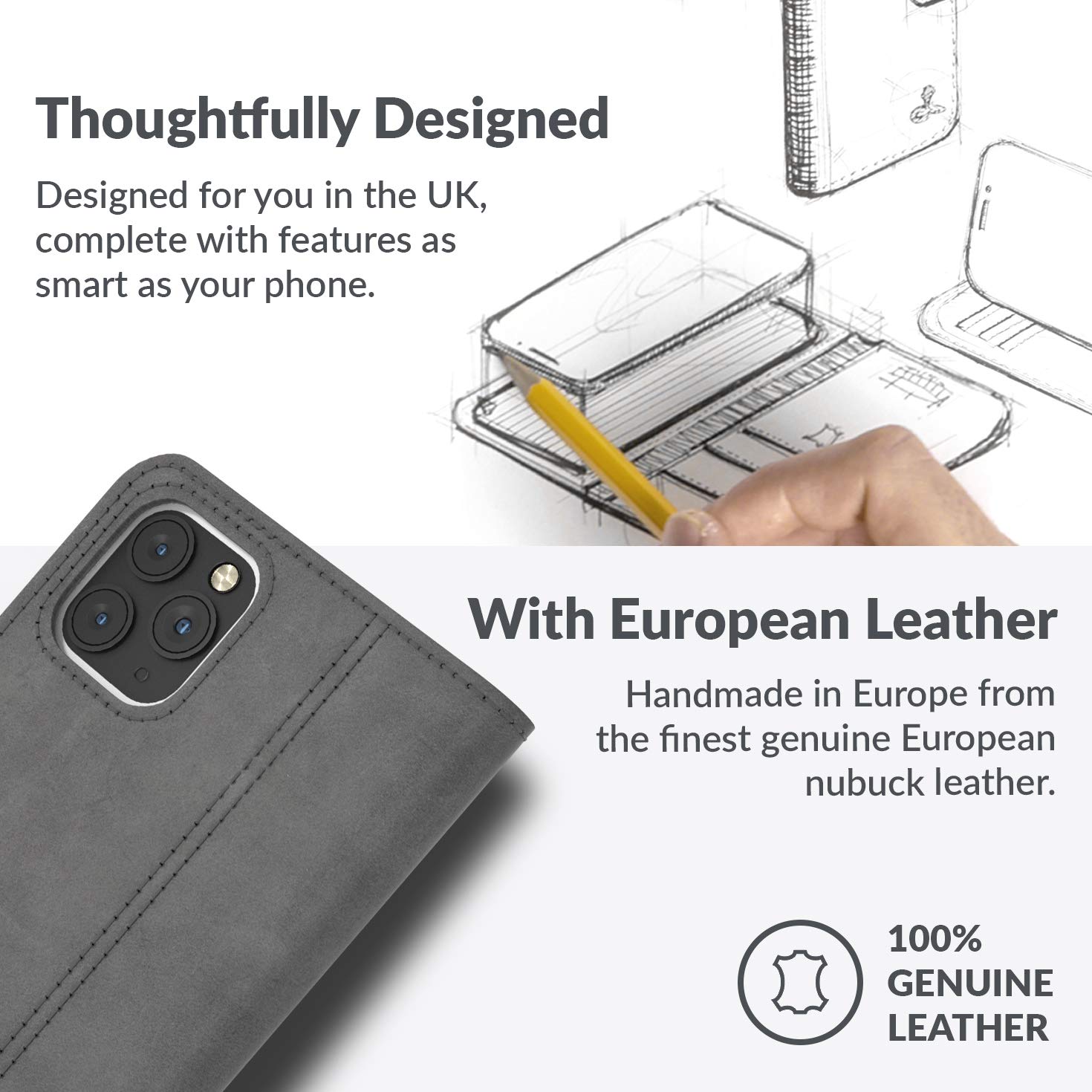 Premium Genuine Leather Wallet Case for iPhone 12 Pro - RFID Blocking Flip Cover with Card Slots & Kickstand - Slim Protective Phone Case for Men & Women - Perfect for Work, Travel & Everyday Use