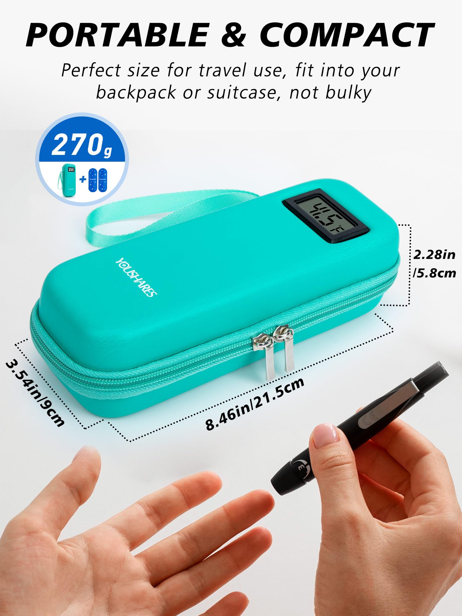 YOUSHARES Insulin Cooler Travel Case with Temperature Display - Portable Refrigerated Medicine Storage for Diabetics | TSA Approved Ice Packs Included | Perfect for Travel, Work & Daily Use (Green)