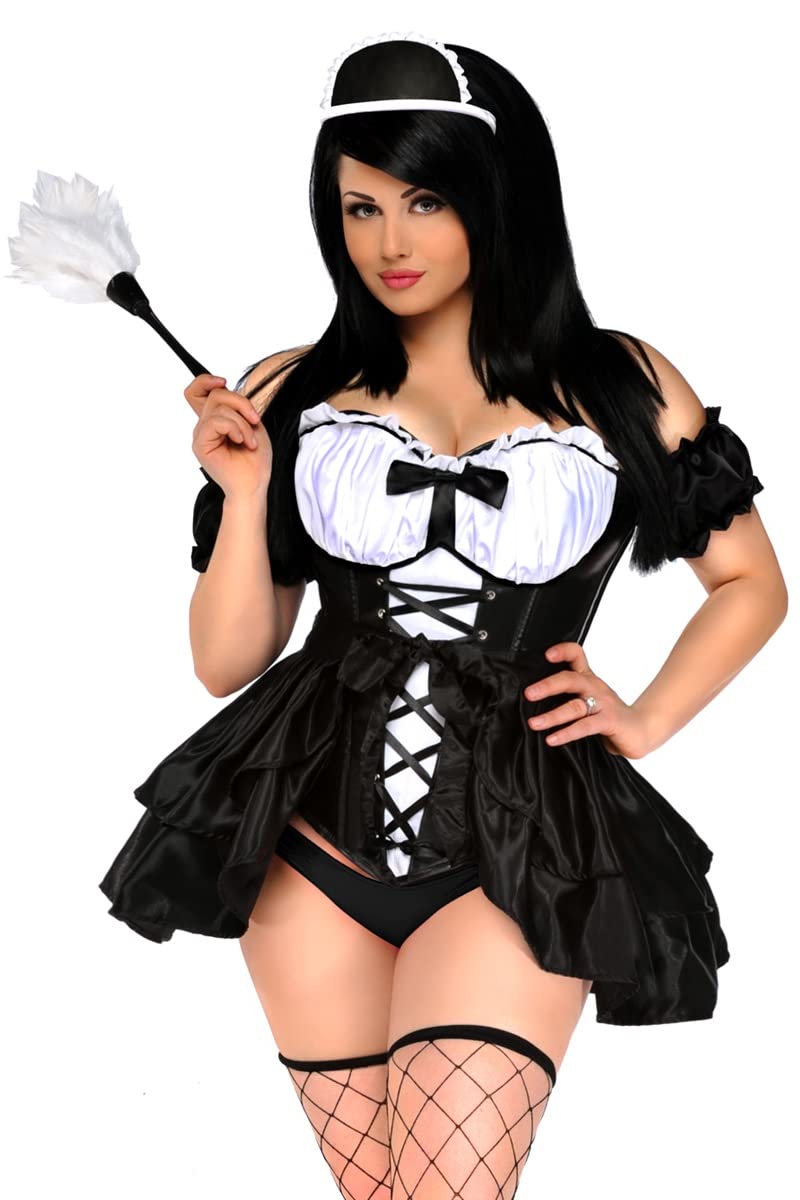 Sexy French Maid Costume for Women - 4 Piece Lingerie Set with Corset & Accessories | Perfect for Halloween, Cosplay & Role Play