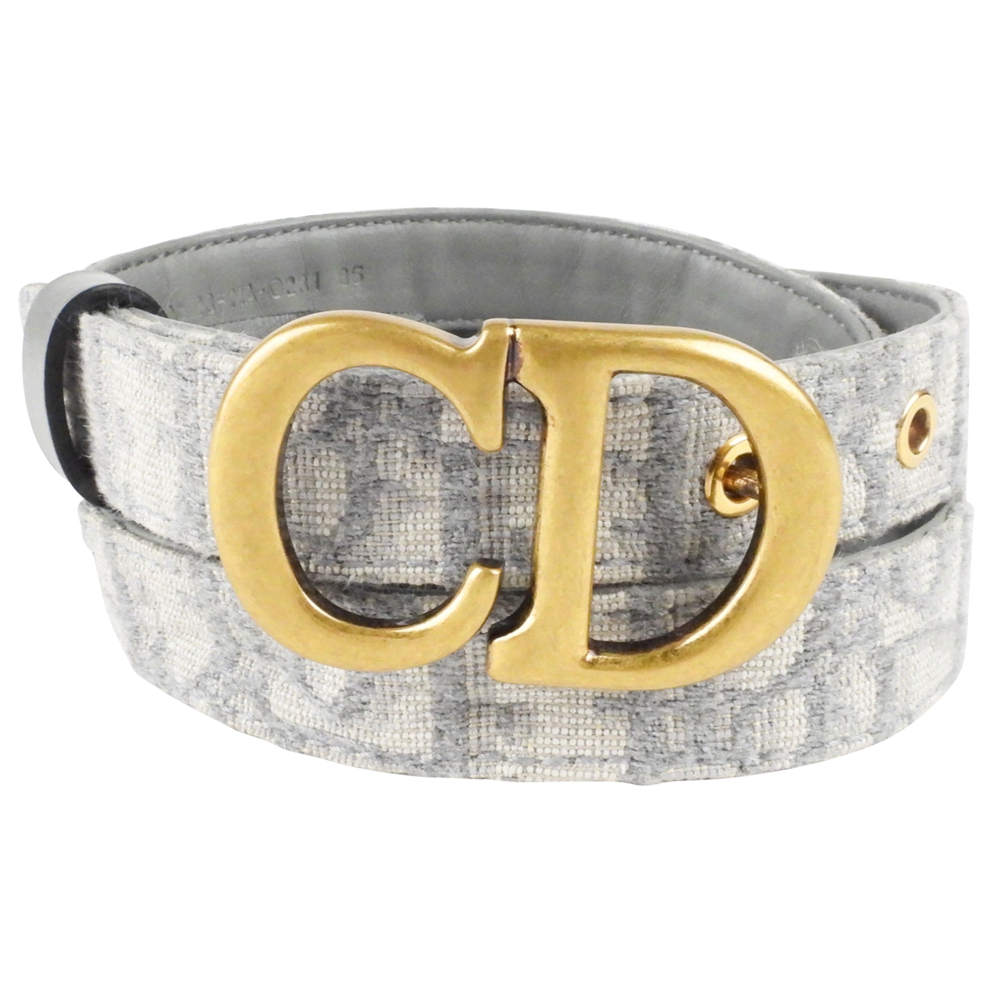 Christian Dior Grey Oblique Jacquard Canvas CD Logo Thin Belt for Women - Luxury Designer Waist Accessory for Dresses, Jeans & Office Wear