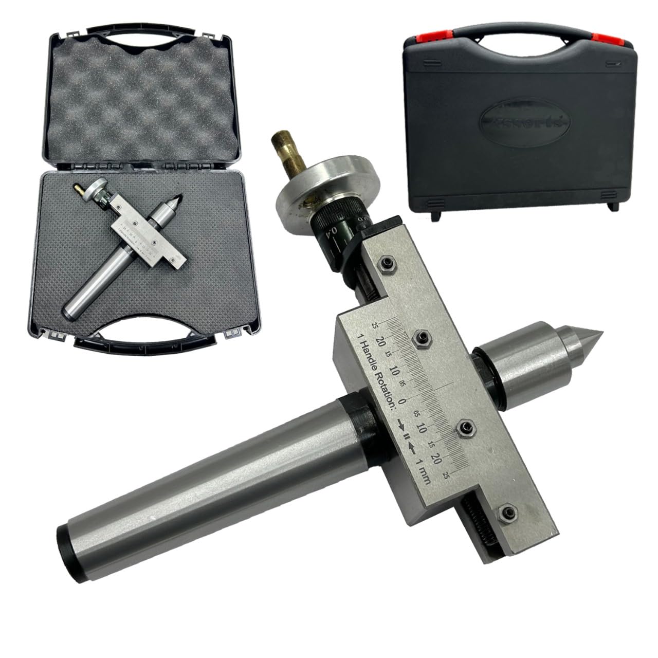 Assorts' Taper Turning Attachment with Live Revolving Center for Lathe Machines - 3MT Morse Taper | Includes Plastic Storage Case | Perfect for Precision Taper Turning in Metalworking & Woodworking Projects