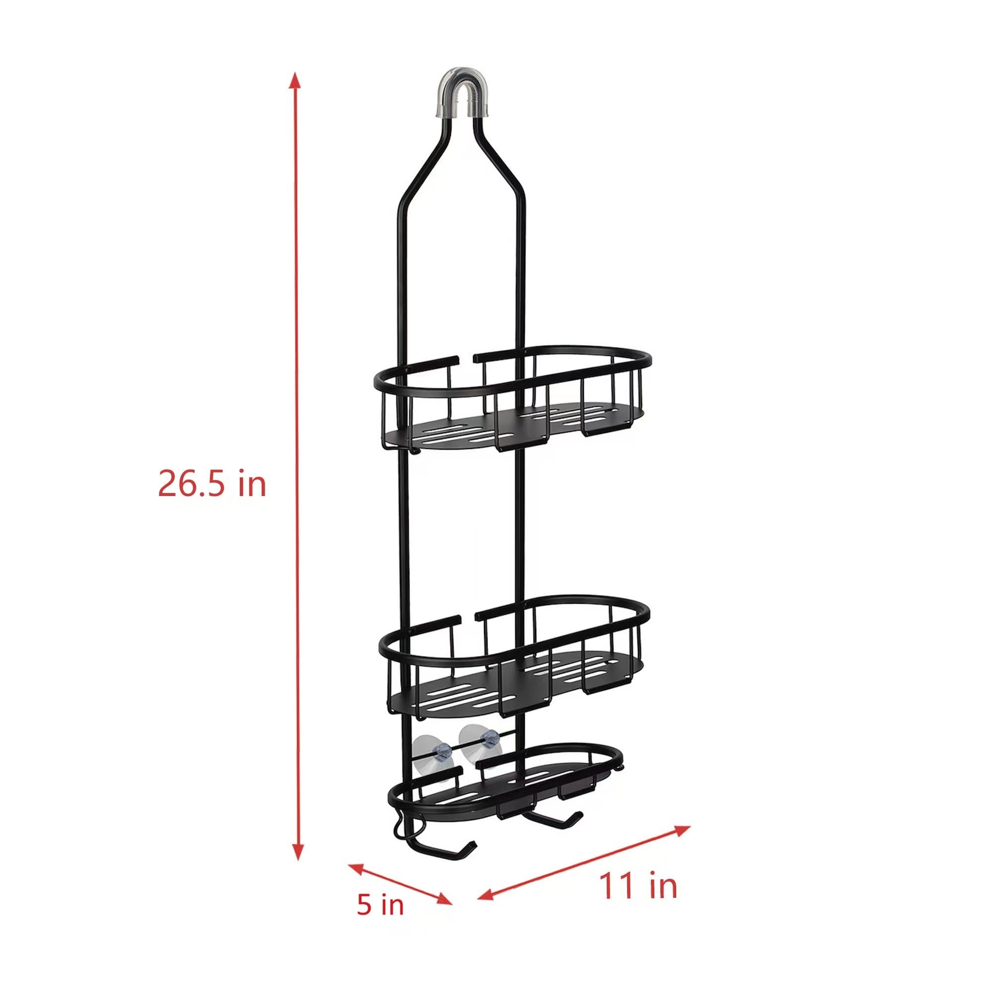 Rustproof Aluminum Shower Caddy Organizer with 3 Shelves & Hooks - Matte Black Hanging Shower Caddy for Shower Heads, Handheld Shower & Tall Bottles - Bathroom Storage Solution for Small Spaces & Luxury Showers