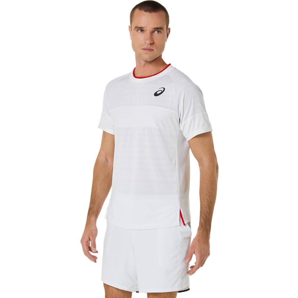 ASICS Men's Match Short Sleeve Tennis Shirt - Moisture-Wicking Performance Top for Tennis & Training (Brilliant White) - Perfect for Court Sports & Gym Workouts
