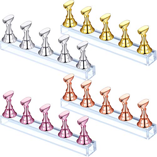 4 Sets Acrylic Nail Display Stand - Magnetic Nail Practice Holder for DIY False Nails (Gold, Silver, Rose Gold, Pink) | Perfect for Salon, Nail Art Training & Home Manicure Practice