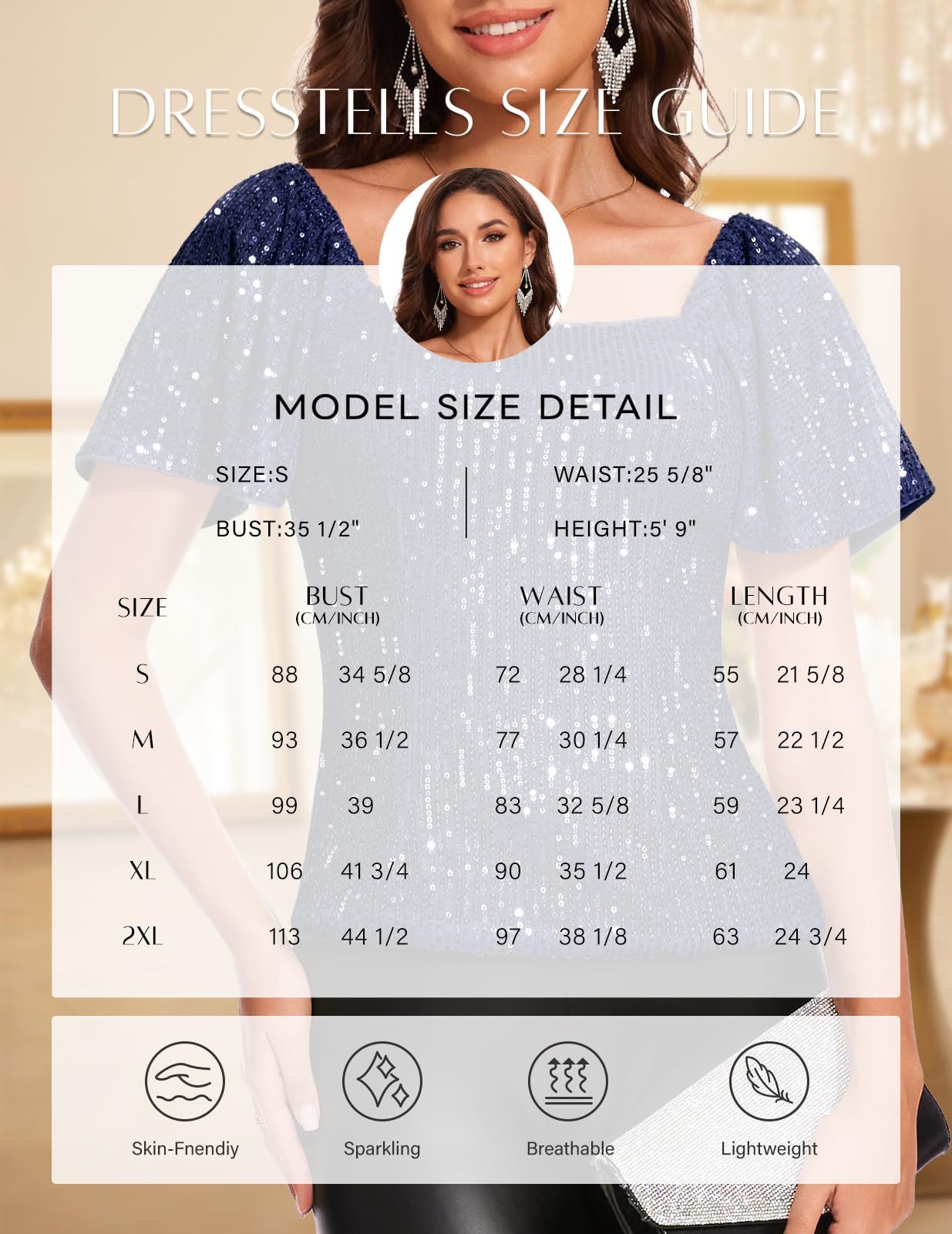Sparkly Sequin Tops for Women - Short Sleeve Glitter Blouse with Square Neck & Ruffle Detail | Elegant Clubwear & Party Shirts for Night Out, Dinner Date, and Special Occasions